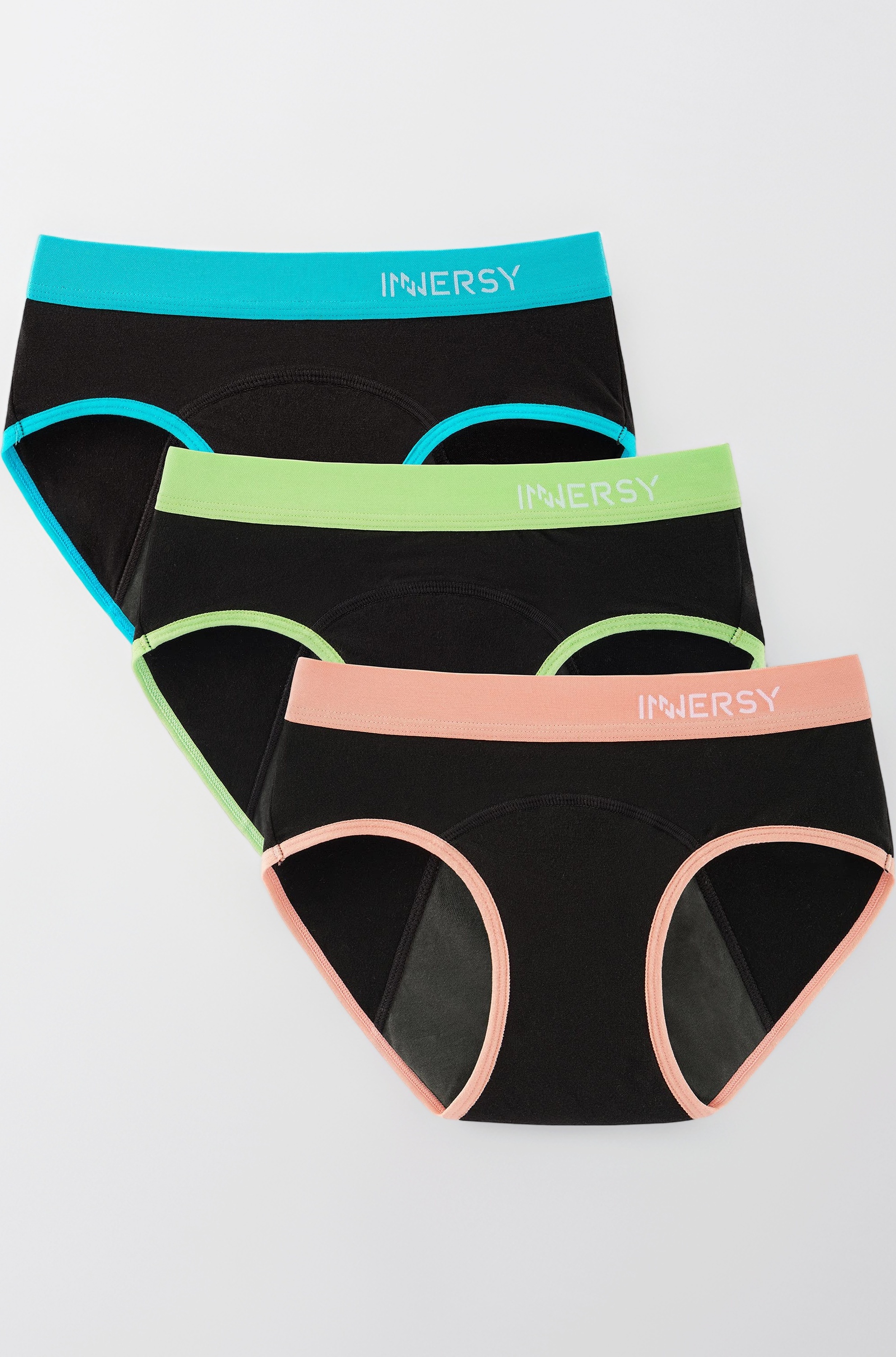 INNERSY Big Girls' Period Panties Menstrual Underwear for First Period Starter 3-Pack, Colored Black, 12-14 Years
