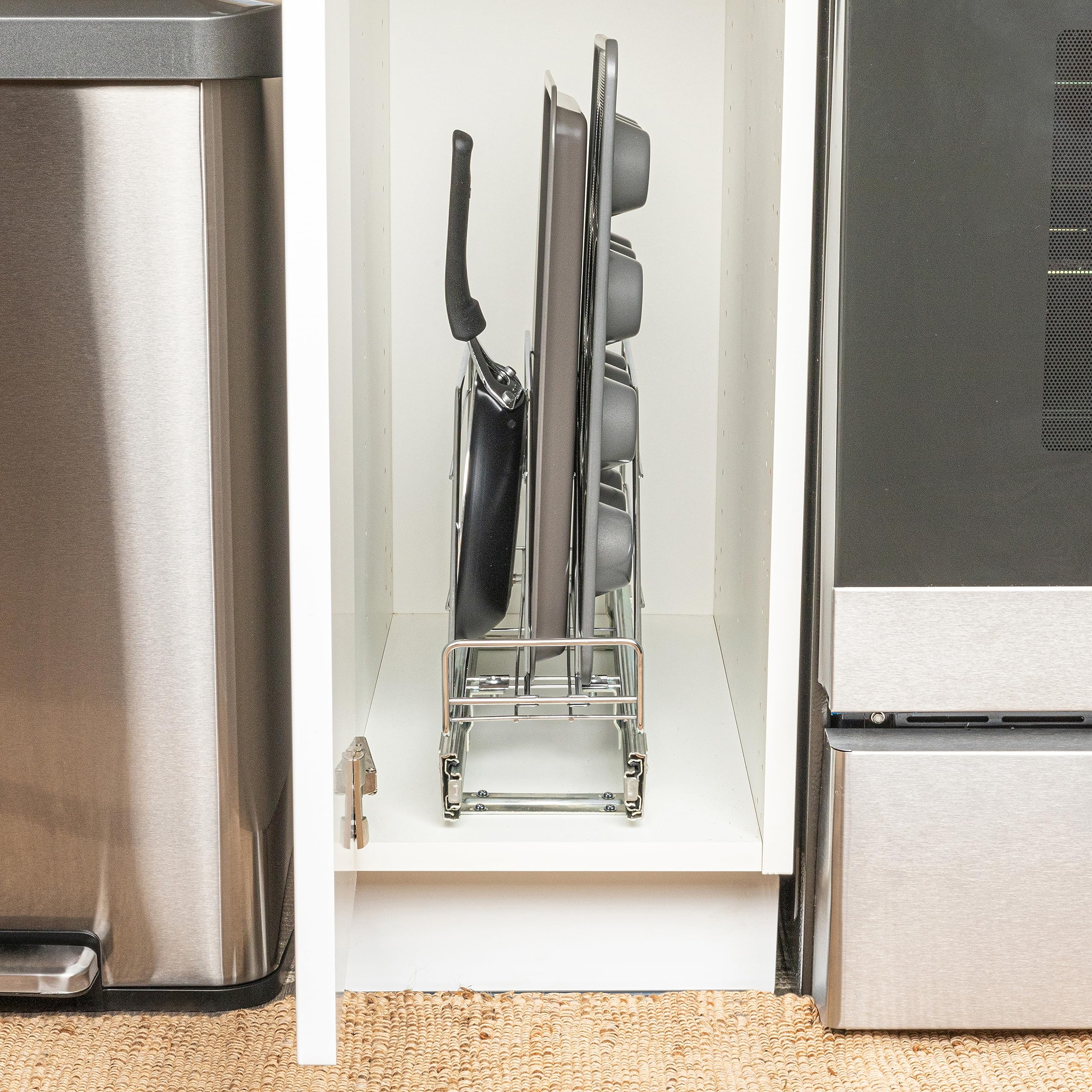 Household Essentials Glidez Mehrzweck-Aufbewahrungs-Organizer aus verchromtem Stahl für Kochgeschirr und Backgeschirr, passend für Schrank oder Regal in Standardgröße, Chrom