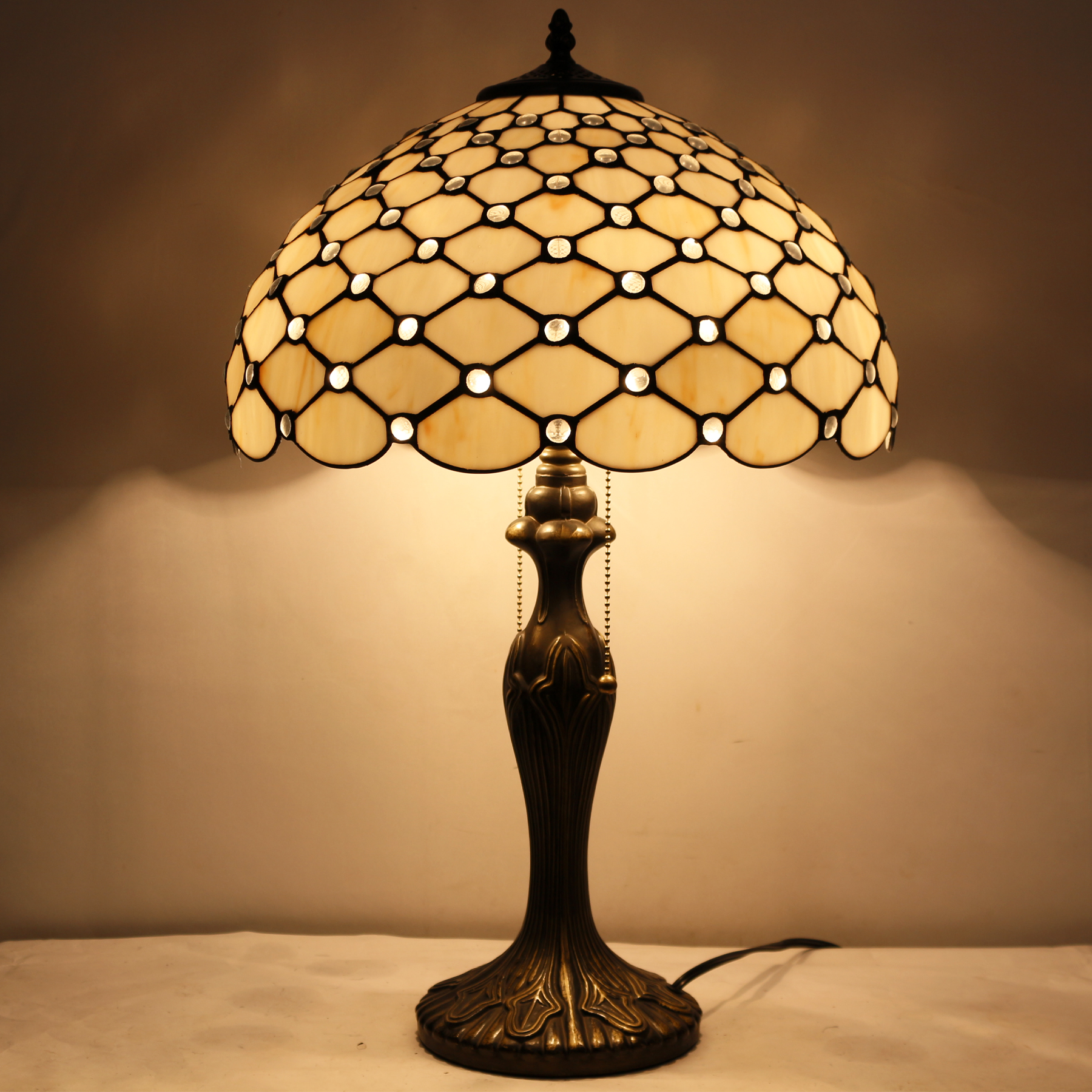 Image of WERFACTORY Tiffany Table Lamp Stained Glass Bedside Lamp Desk Reading Light