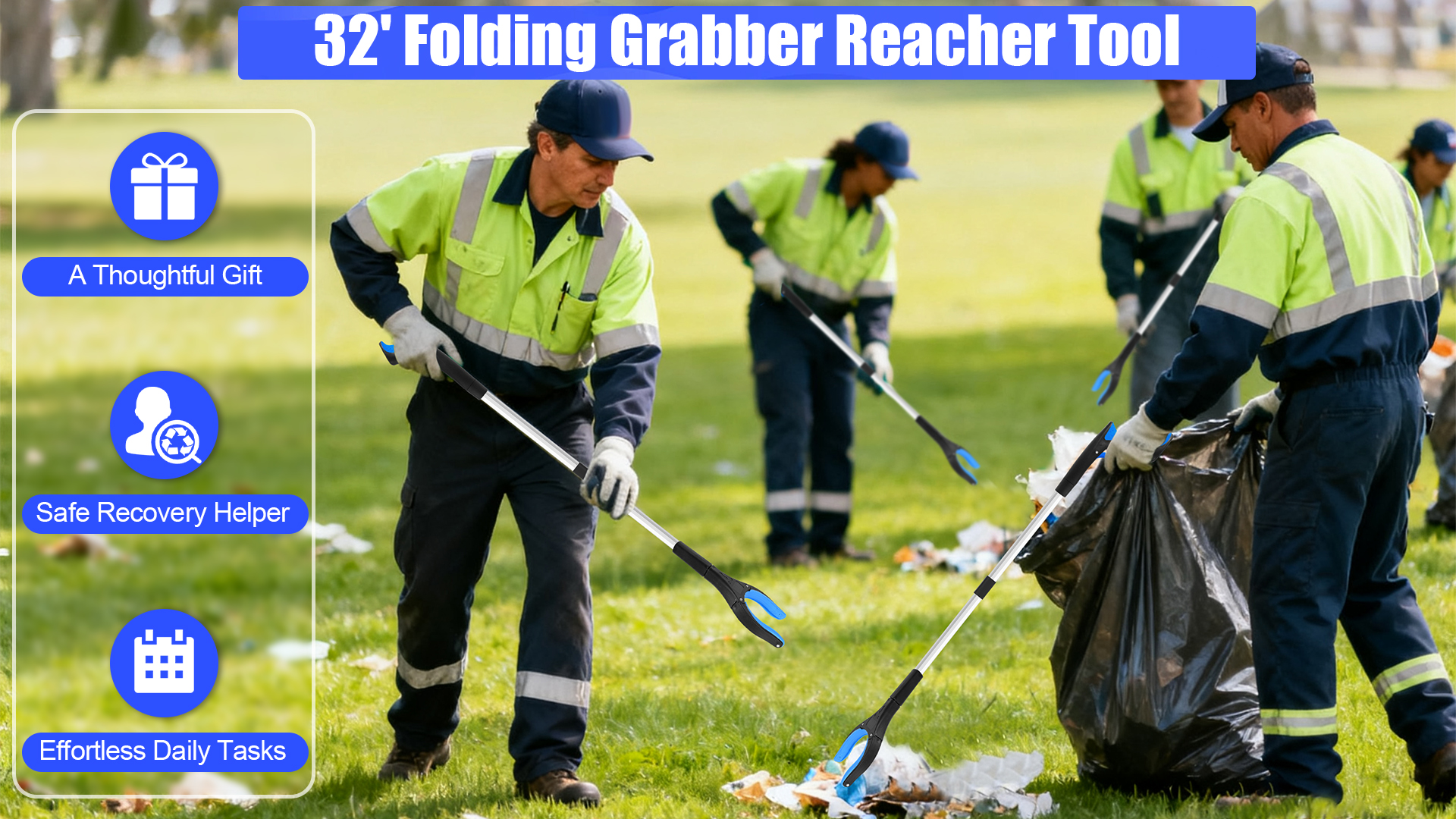 Image of 6 Pack 32 Inch Commercial Trash Grabber Tool for Elderly Assist, Foldable