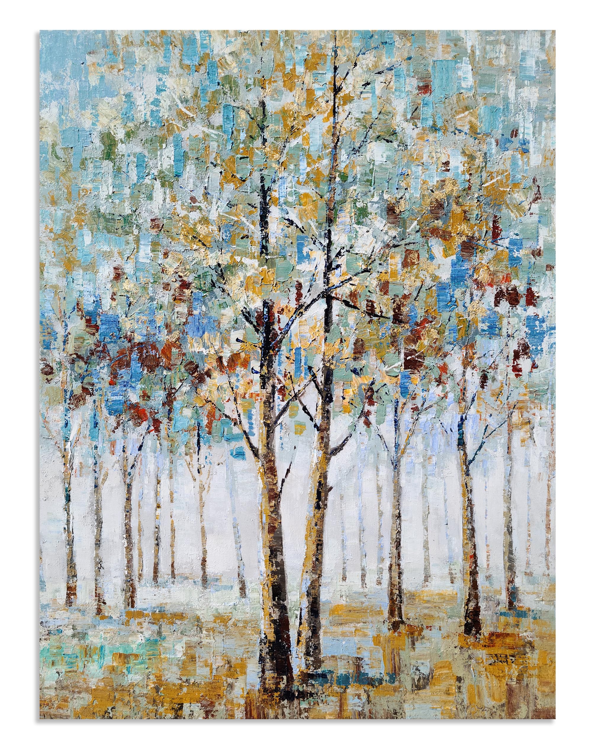 NdcSkyArt Tree Canvas Wall Art - Hand Painted Abstract Forest Painting for Modern Home Décor