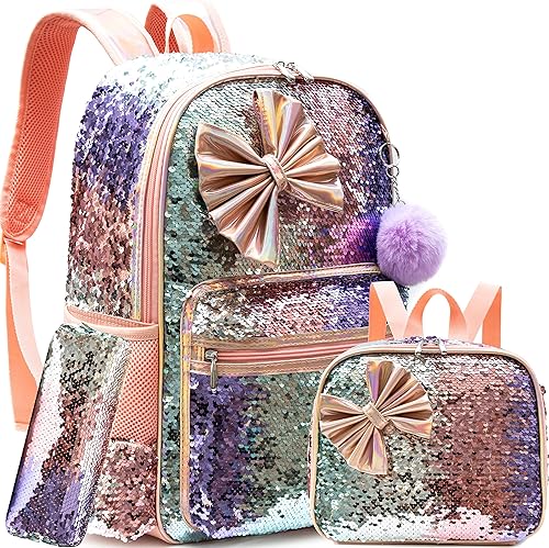 Miniatura 7 de Juego de mochila 3 en 1 para niñas con purpurina mágica ligera mochila escolar para niñas y niños mochila brillante con lonchera A Unicorn Bag 02