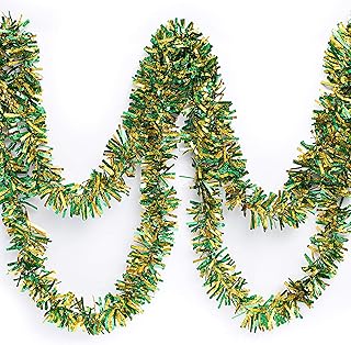 Anderson's Two-Color Iridescent Shimmer/Glitter Sparkle Garland, Green and Gold - 4 inches Wide x 25 feet Long