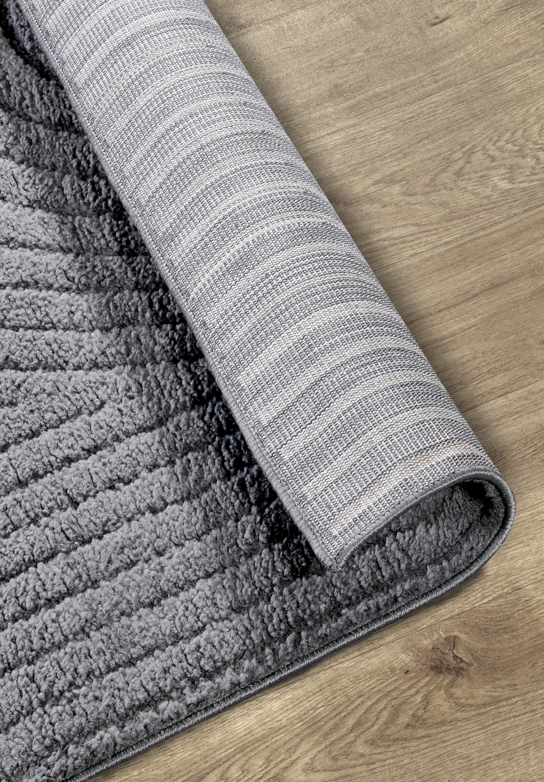 ELLE Decoration Panglao Tapis de Salon Moderne à Poils Courts – Moelleux – Effet très Profond Skandi Boho géométrique, Vagues – Arc – pour Salon, Chambre à Coucher, Cuisine, Anthracite, 160 x 235 cm