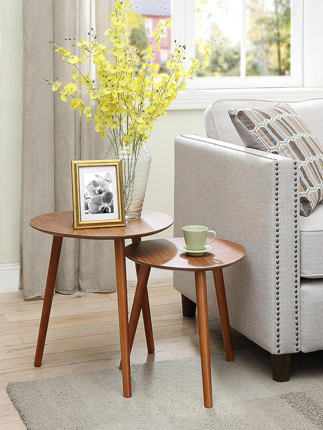 Oslo Mid-Century Modern Round Wood Nesting End Tables