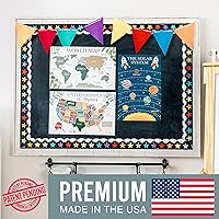 Vista 3 de 4 carteles del alfabeto, mapa de Estados Unidos, mapa del mundo y sistema solar, gráficos ABC laminados para decoración de pared de niños pequeños