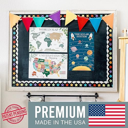 Miniatura 3 de 4 carteles del alfabeto, mapa de Estados Unidos, mapa del mundo y sistema solar, gráficos ABC laminados para decoración de pared de niños pequeños,