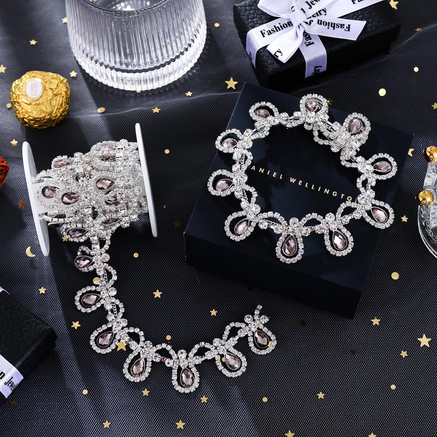 1 Yard Tassel Rhinestone Fringe Trim, Crystal Close Chain Applique for DIY Decoration Sewing Crafts Wedding Bridal Party Clothing Accessories