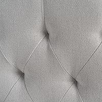 Vista 4 de Hecha Cabecera forrada en tela color gris claro, tamaño queen/matrimonial.