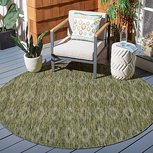 SAFAVIEH Courtyard Collection CY8522 - Alfombra redonda de 6 pies 7 pulgadas x 6 pies 7 pulgadas, color verde oliva para interiores y exteriores,
