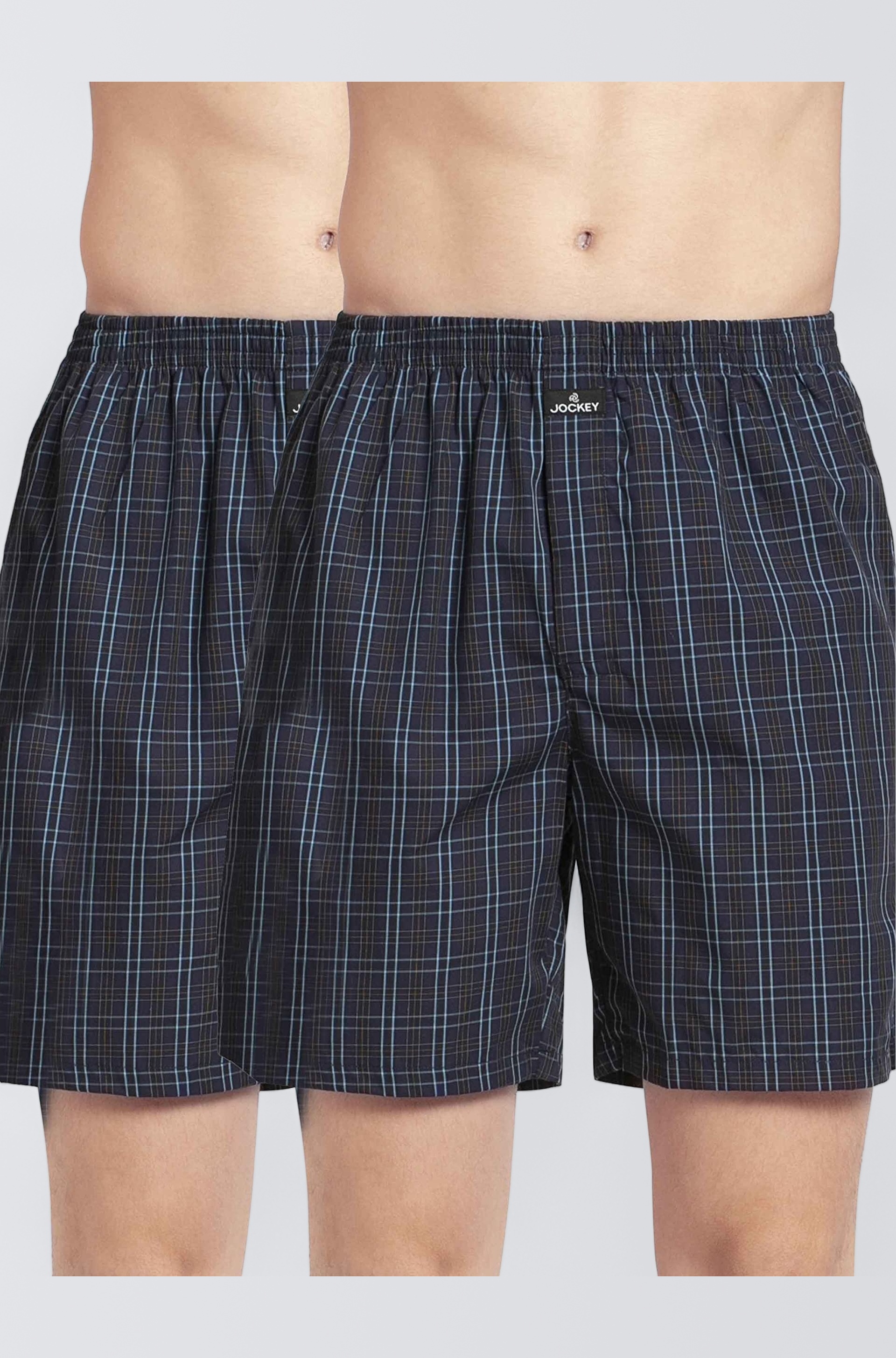 Jockey 1223 Men's Super Combed Mercerized Cotton Woven Checkered Boxer Shorts with Side Pocket (Pack of 2)