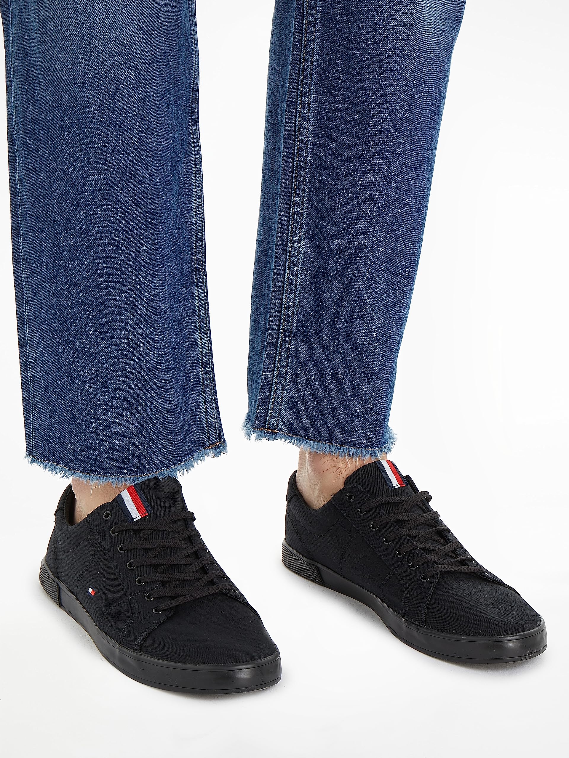 Tommy Hilfiger Zapatillas para Hombre Sneaker con Suela Vulcanizada, Negro (Black/Black), 44