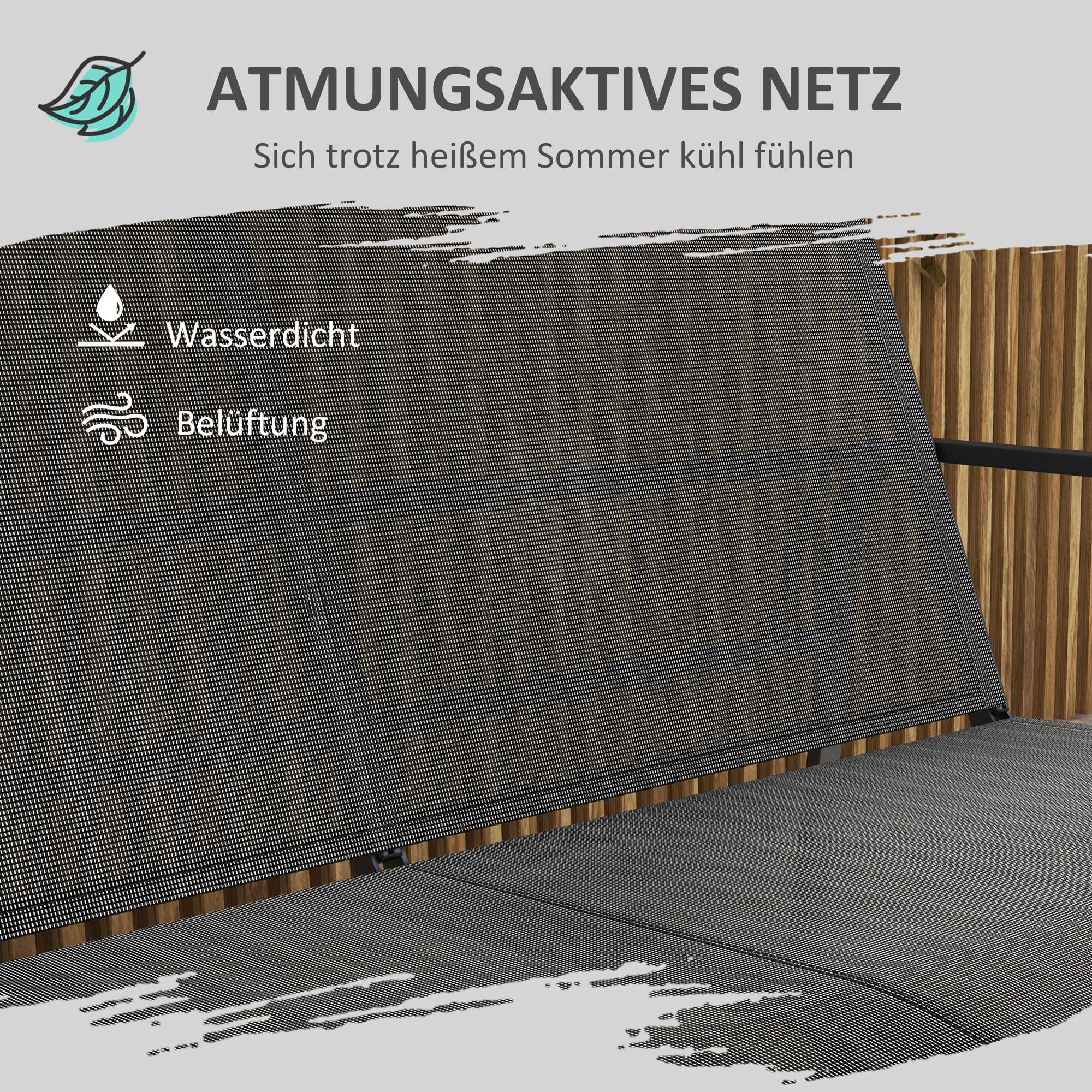 Outsunny Gartenmöbel-Set 4-TLG., Gartengarnitur mit 1 Zweisitzer, 2 Stühlen, 1 Couchtisch, Sitzgarnitur, Balkonmöbel-Set für Terrasse, Mesh, Schwarz