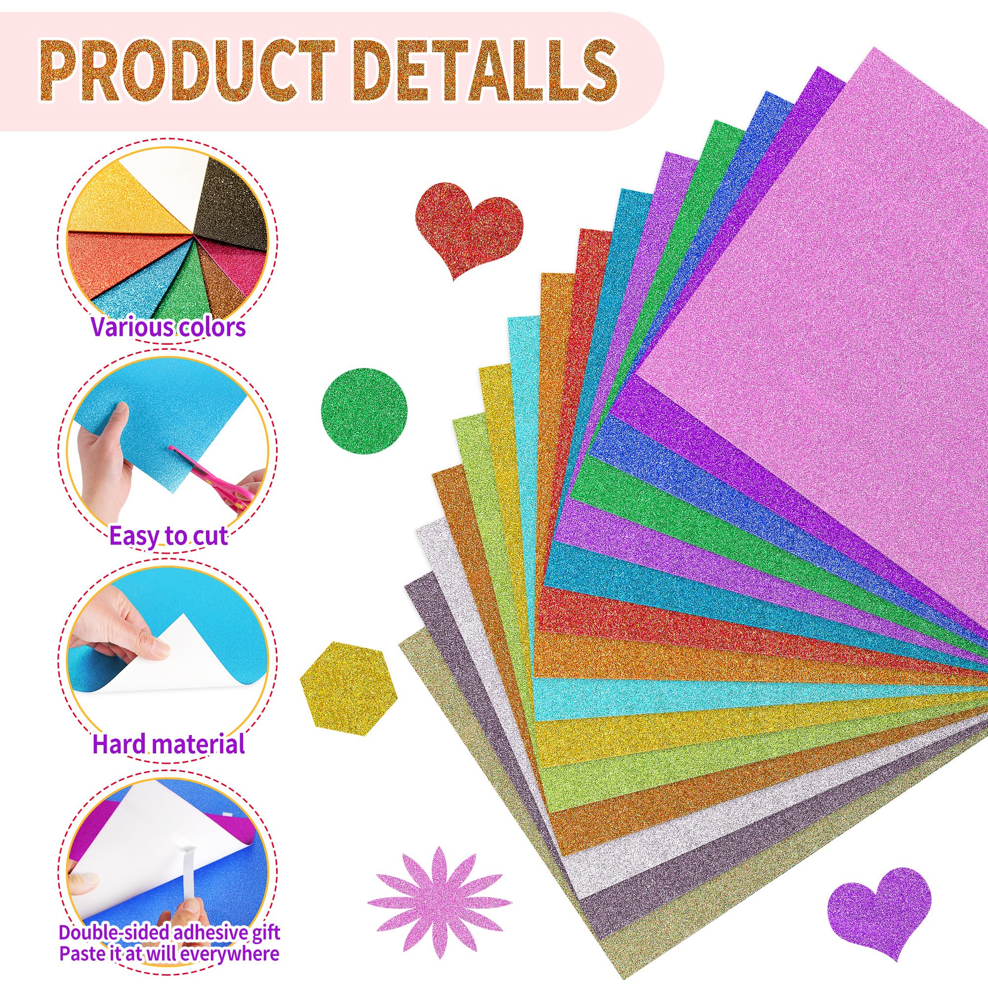 Set De 8 Feuilles De Papier Pailleté Coloré/papier Craft Avec Paillettes Metallisees Format A4