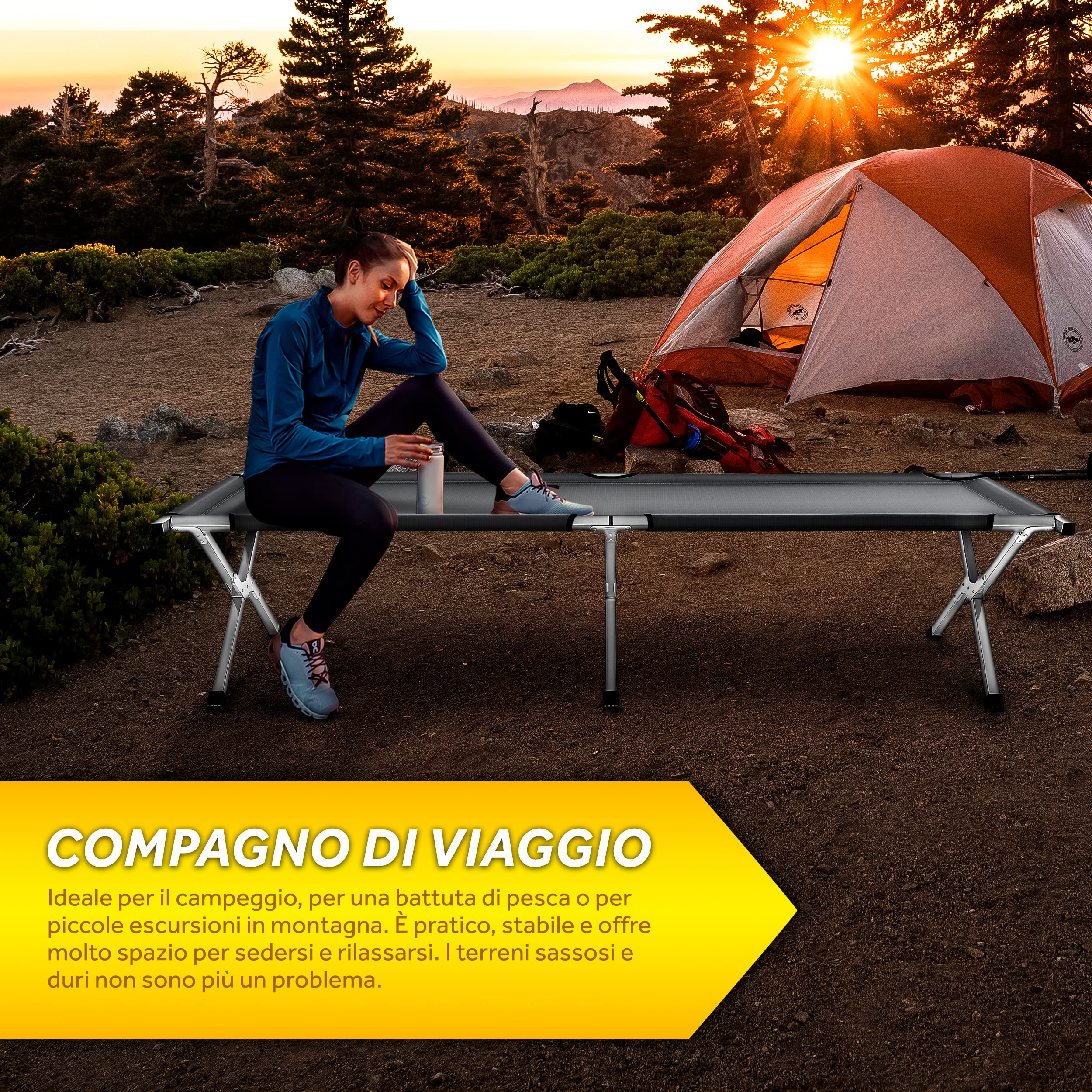 TRESKO XXL Brandina da Campeggio | Letto da Camping | Letto per Ospiti | 190 x 64 x 44 cm | Pieghevole | Tubo di Metallo | capacità Fino a 150 kg (Grigio)