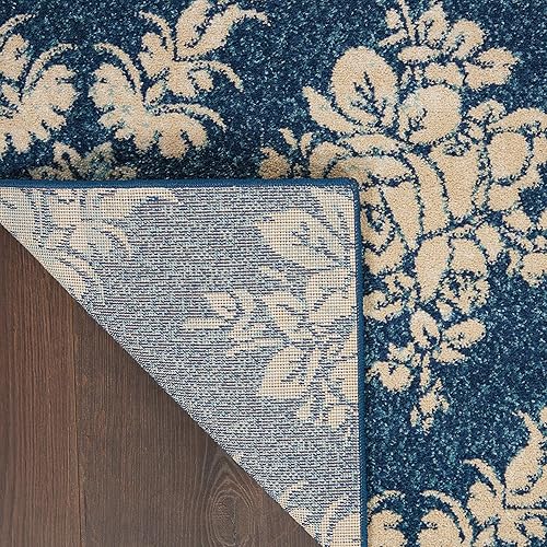 Miniatura 5 de Nourison Tranquil Damask NavyLight Blue - Alfombra de 6 x 9 pies, fácil de limpiar, no se desprende, para dormitorio, sala de estar, comedor, cocina