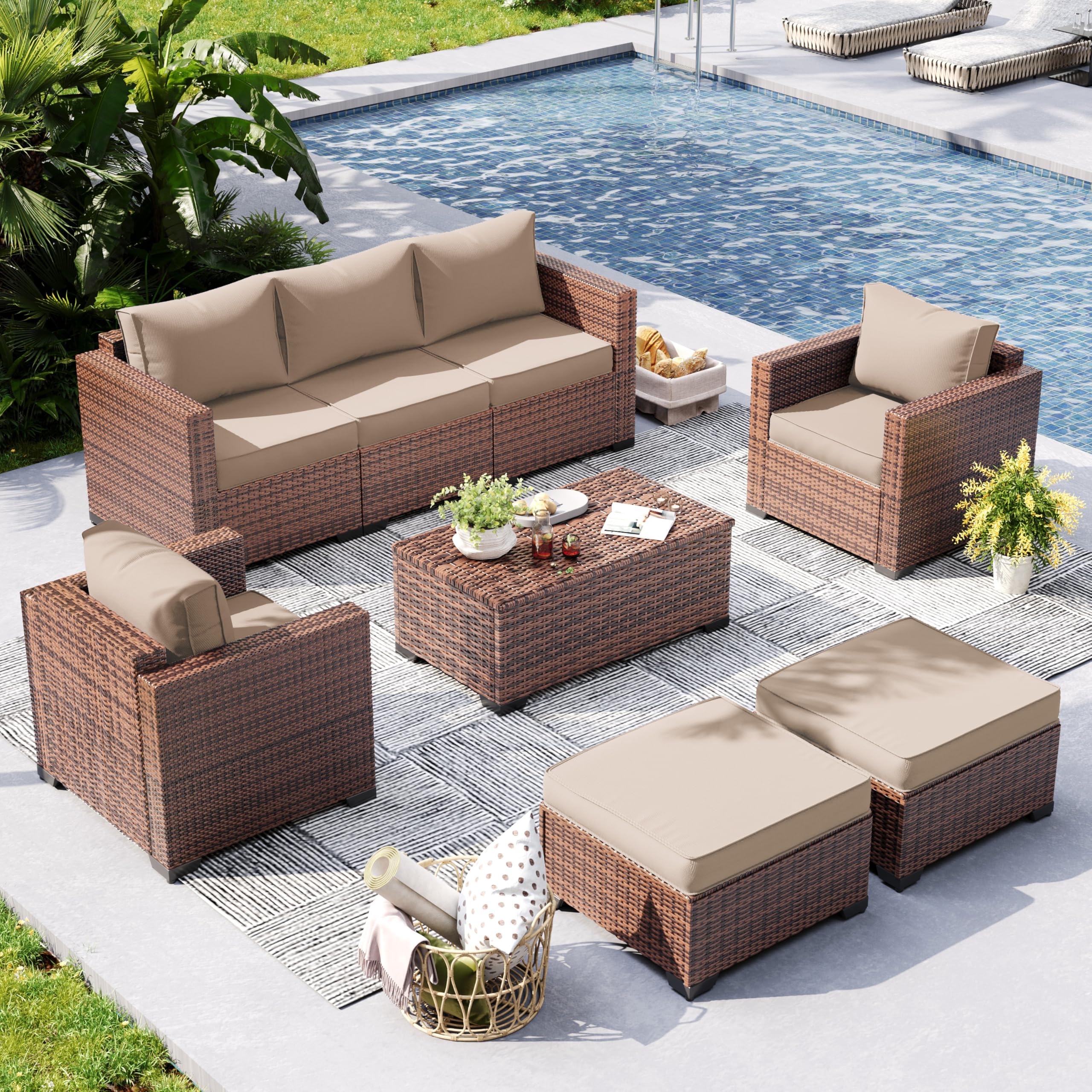 UDPATIO Patio Furniture Set, 6 Piece Outdoor Furniture with Waterproof Cover, Outdoor Chair Patio Conversation Sets with Storage Table, for Backyard Porch