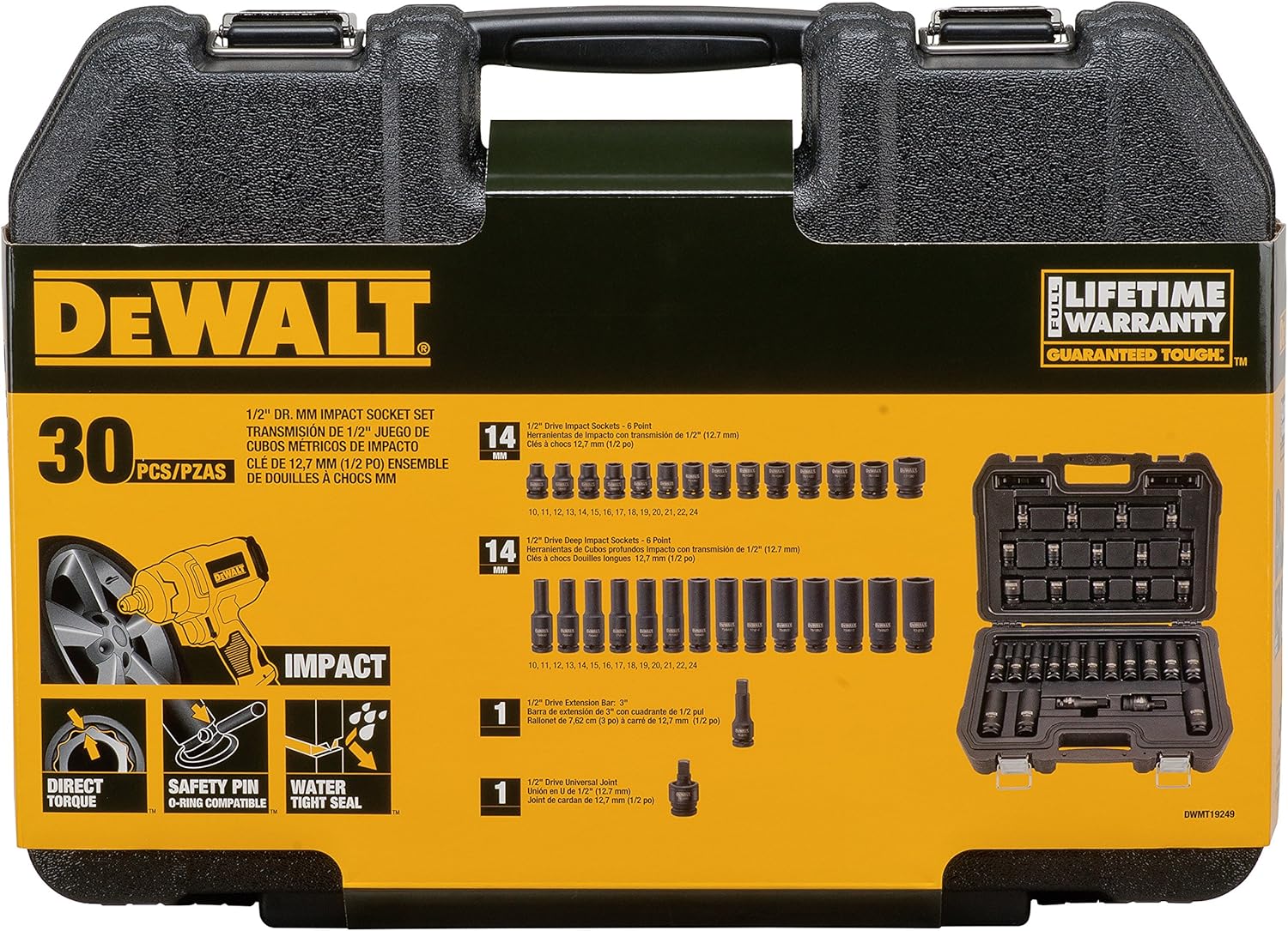 DEWALT Impact Socket Set, Combination, SAE/MM, 1/2-Inch Drive, 30-Piece (DWMT19249)