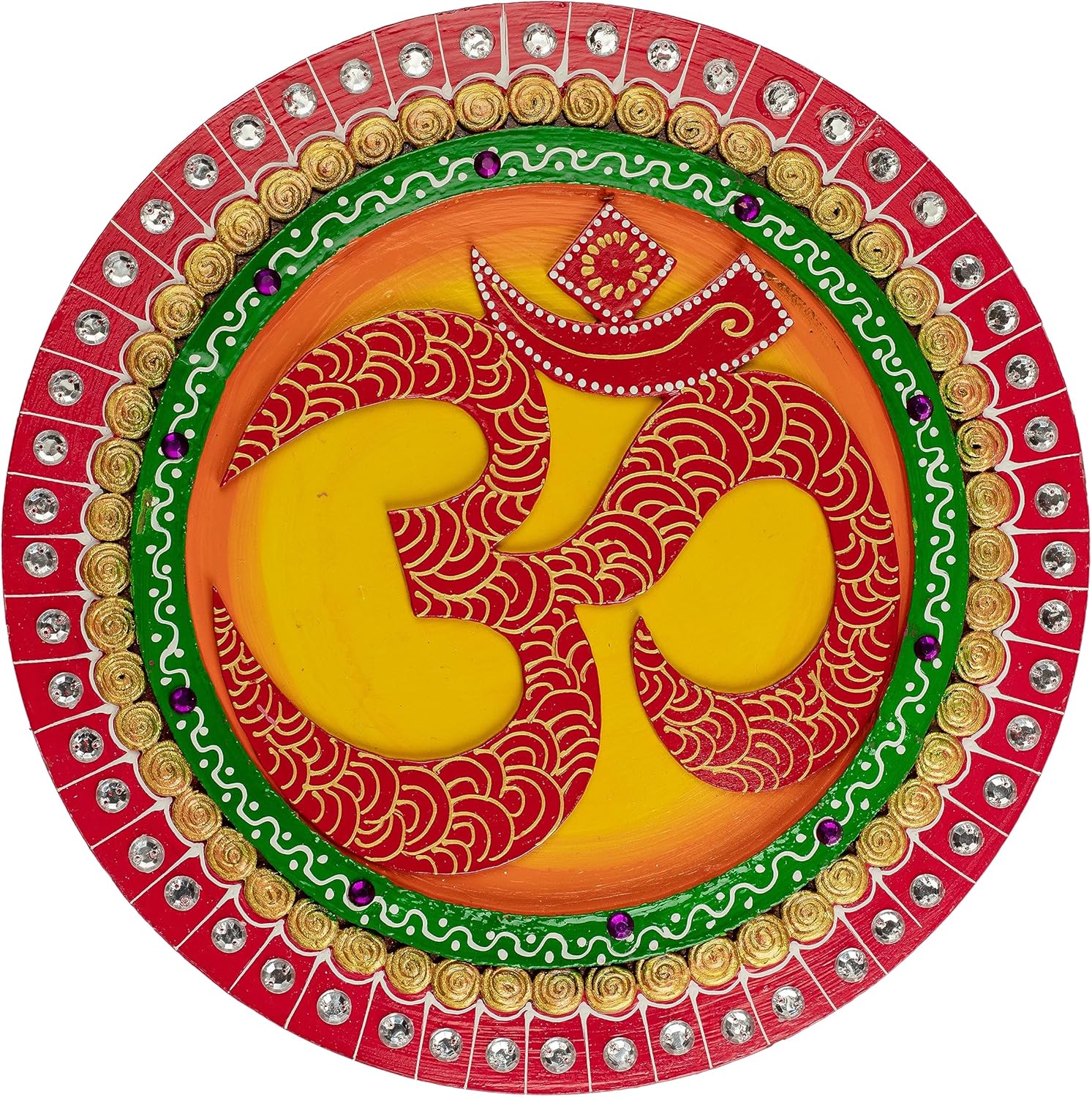 Decorative Round Wall Hanging Wooden OM Statue Sculpture
