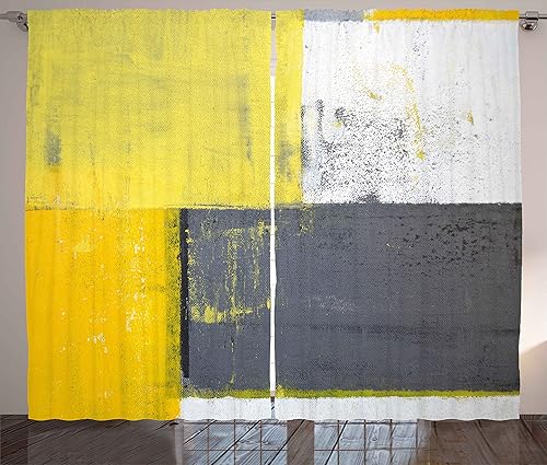 Vista 19 de Ambesonne Cortinas grises y aguamarina, universo tradicional degradado con arte tribal geométrico de mandala, cortinas de ventana para sala de Aqua