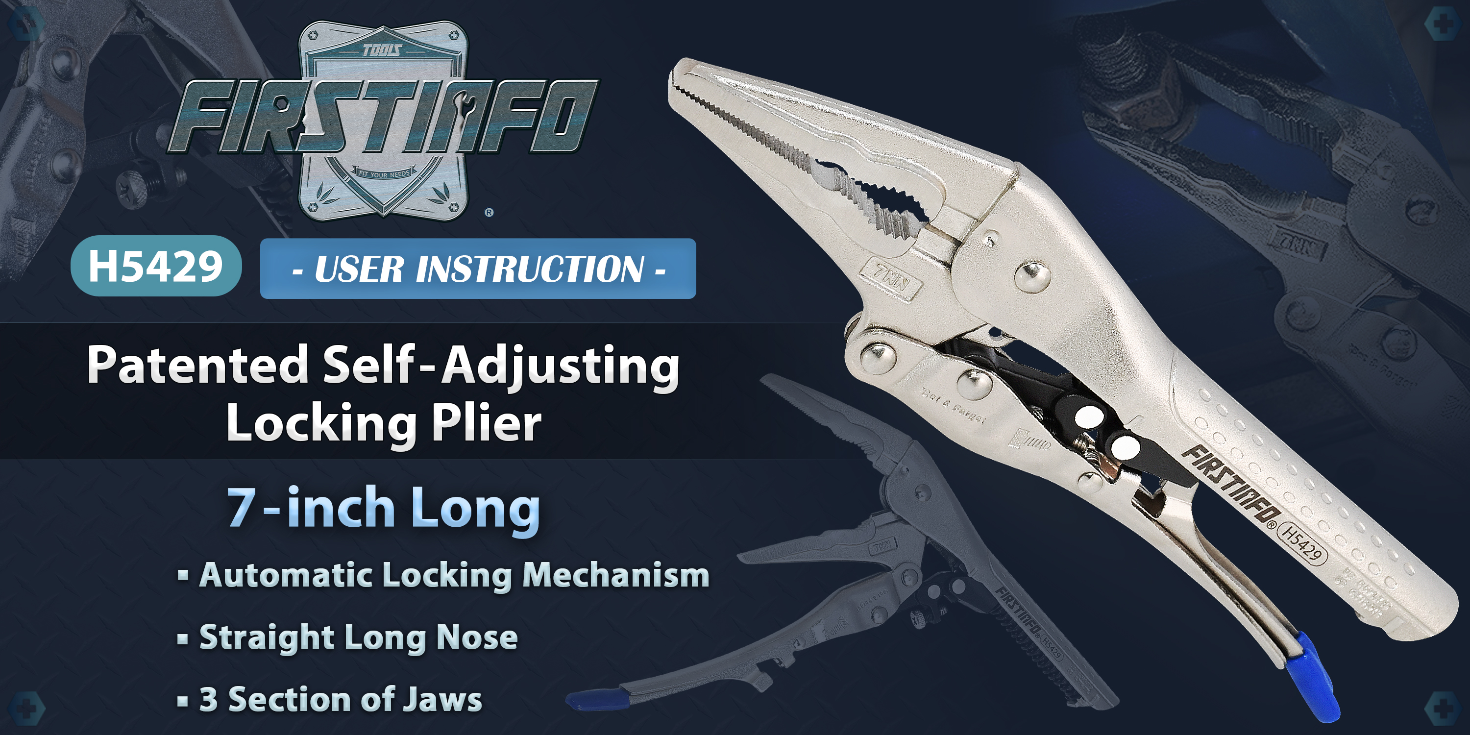 FIRSTINFO H5429 Patented Self-Adjusting Locking Plier, Automatic
