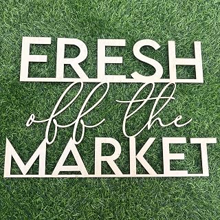 Wooden Fresh off the Market Sign for Backdrop, Hanging Wall Decorations for Floral Bridal Shower Bachelorette Engagement Party Farmers Market Decorations