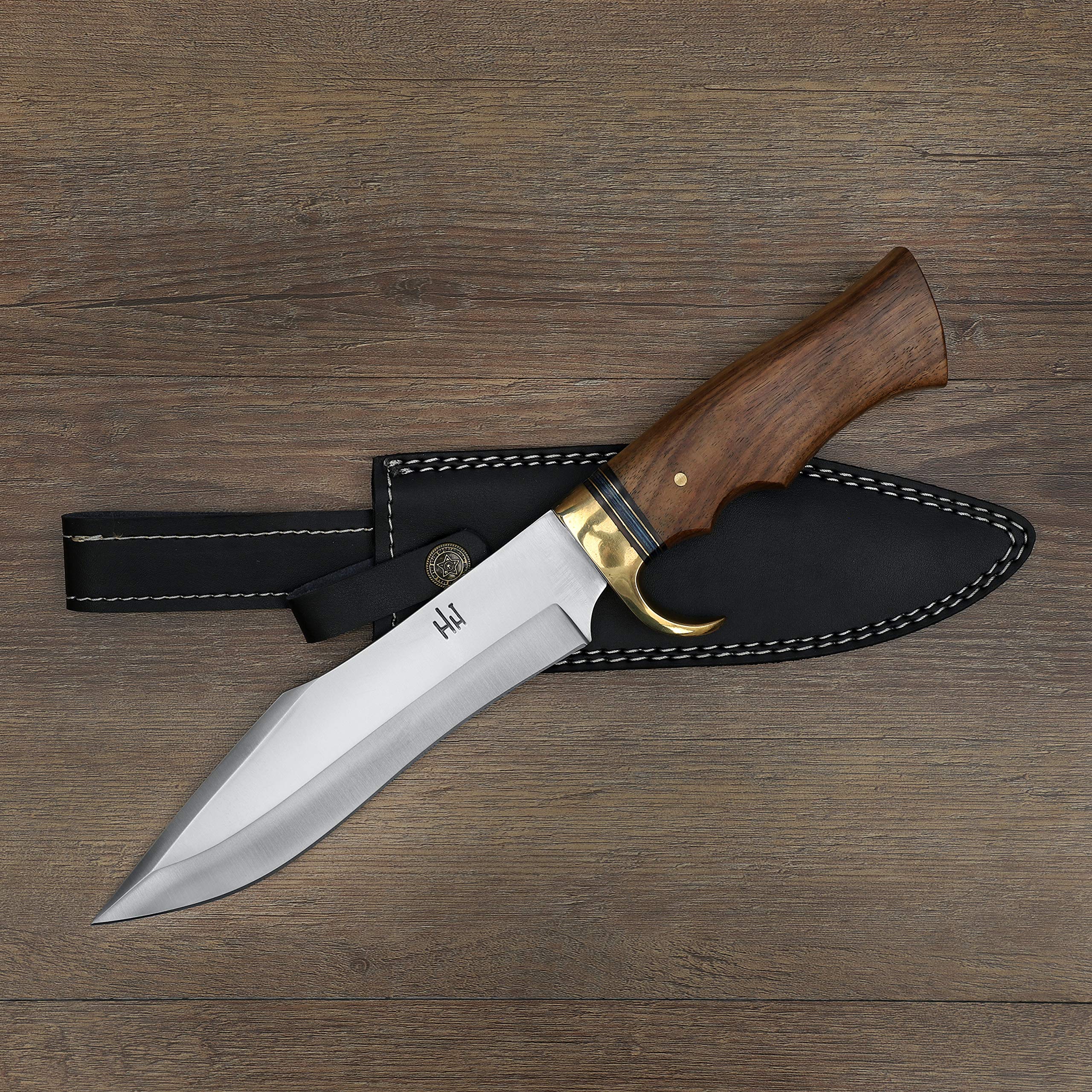 Hobby Hut HH-340 Coltello da Caccia con Fodero, 34,29 cm Coltello Bushcraft in Acciaio 420C, Coltello a Lama Fissa, Manico in Legno di Noce Progettato per la Caccia e Il Campeggio