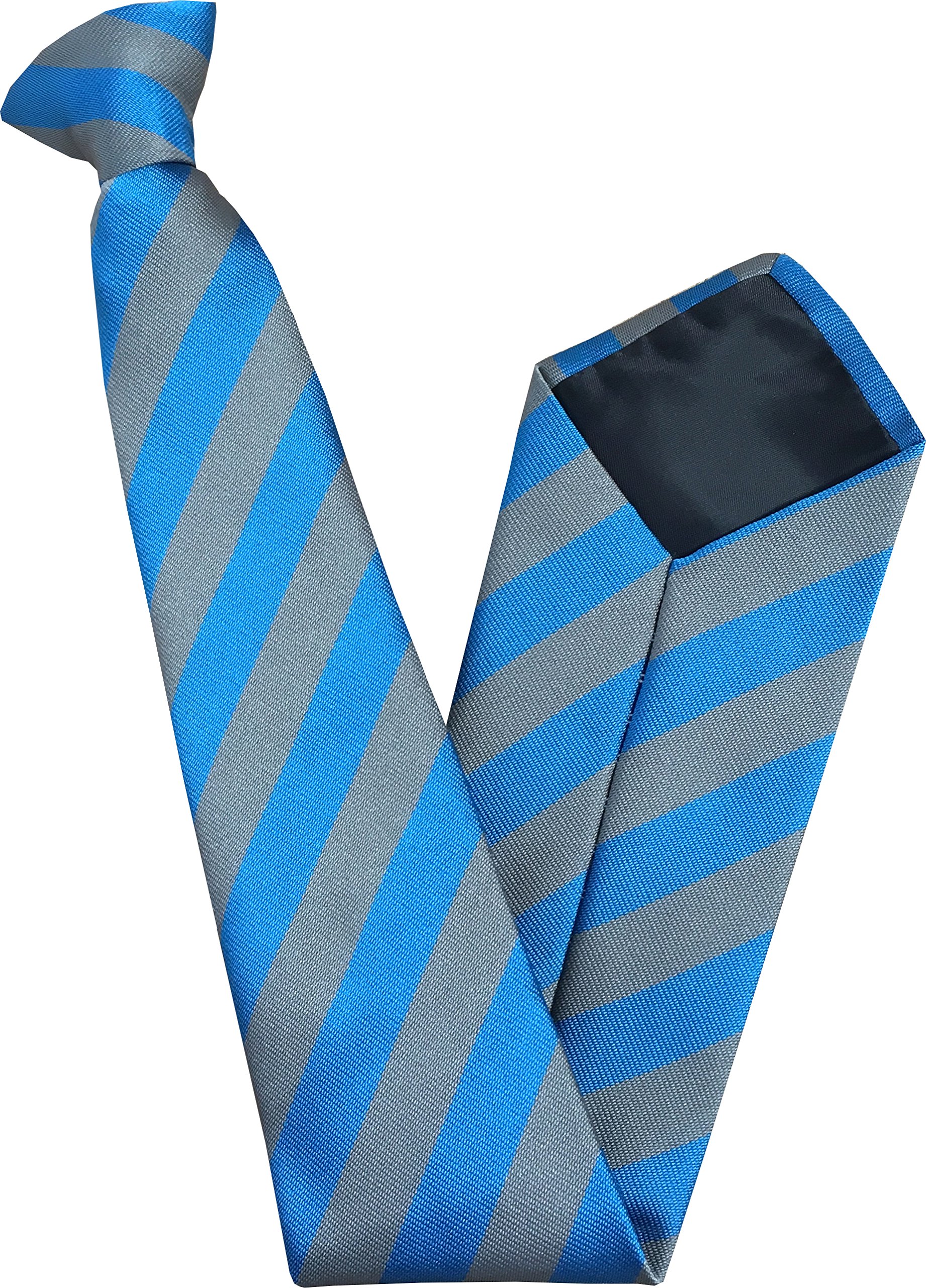 Men's Grey & Blue Equal Striped Clip On Neck Tie