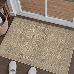 PureCozy 8x10 Beige Lavable Zone Neutre Rugs Décor du salon Floral Détresse Grande Rug Non Slip Rug Résistant à la tache Ruges Low Pile Soft Carpet Salle à manger Chambre Bureau Ferme Salle de jeux