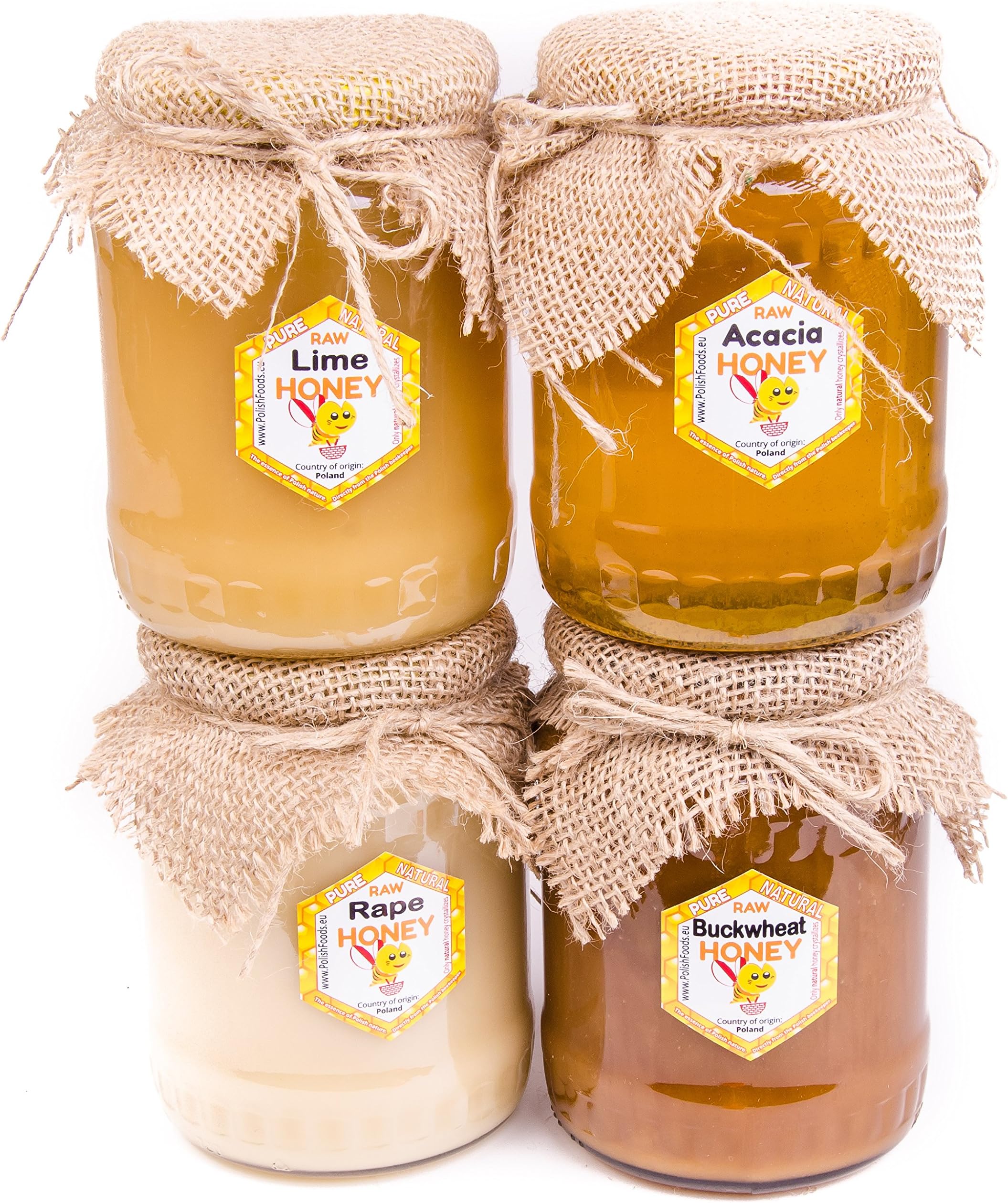 Polish Honey (Pack of 4) - 4kg! Lime+Rape+Acacia+Buckwheat. Fresh. Natural, Pure, Raw, Unpasteurized Honey from Poland, net Weight: 4 kg. Miod pszczeli.
