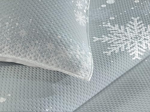 Miniatura 3 de Lunarable Colcha de copo de nieve, copos de nieve que caen, marco de nieve de invierno, patrón de Navidad de Año Nuevo, juego de colcha acolchada
