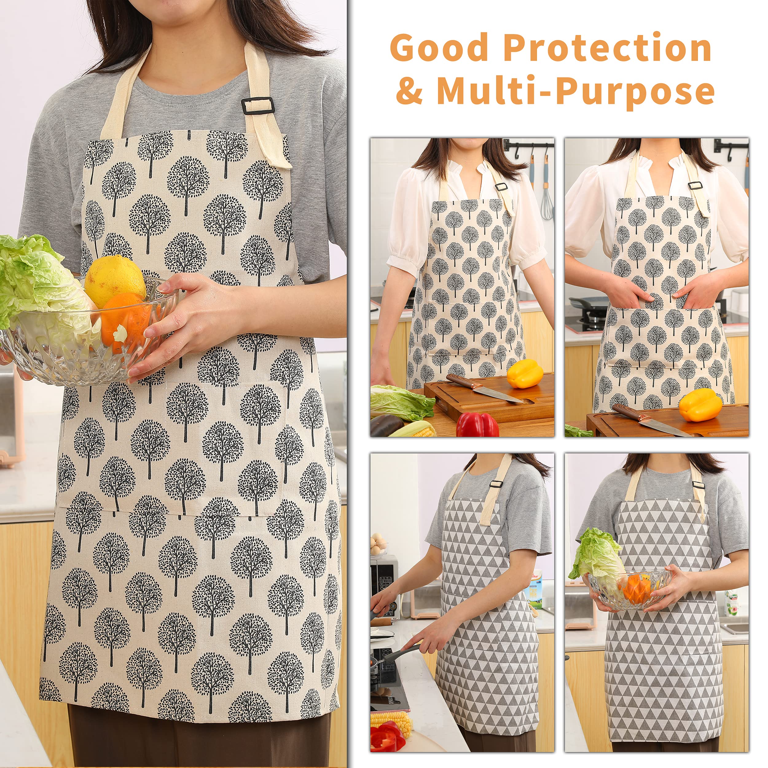 Tosewever Delantal impermeable de lino y algodón con bolsillo para mujer chef