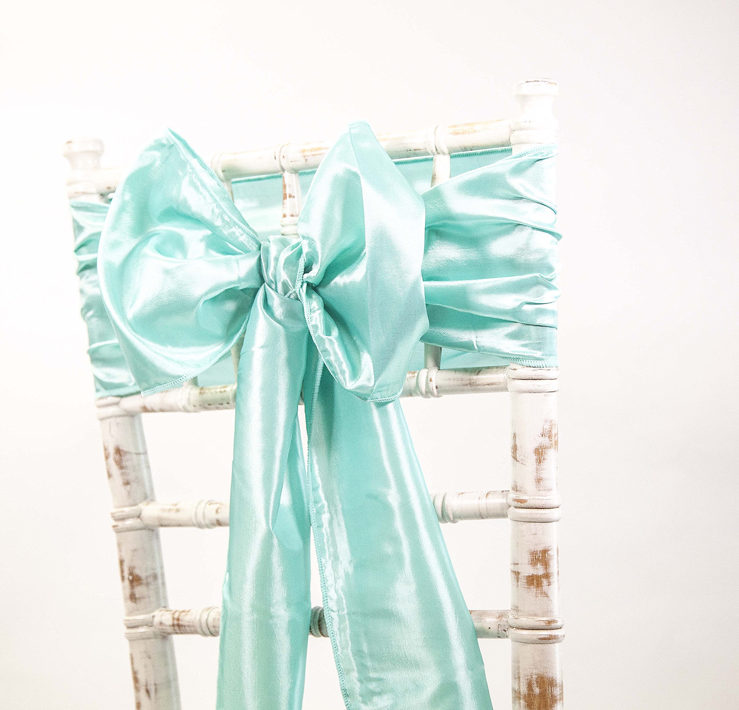 Taffeta Chair Sashes Bows - Wedding Events Decor - 48 Colours + Matching Runners Available (Aqua)