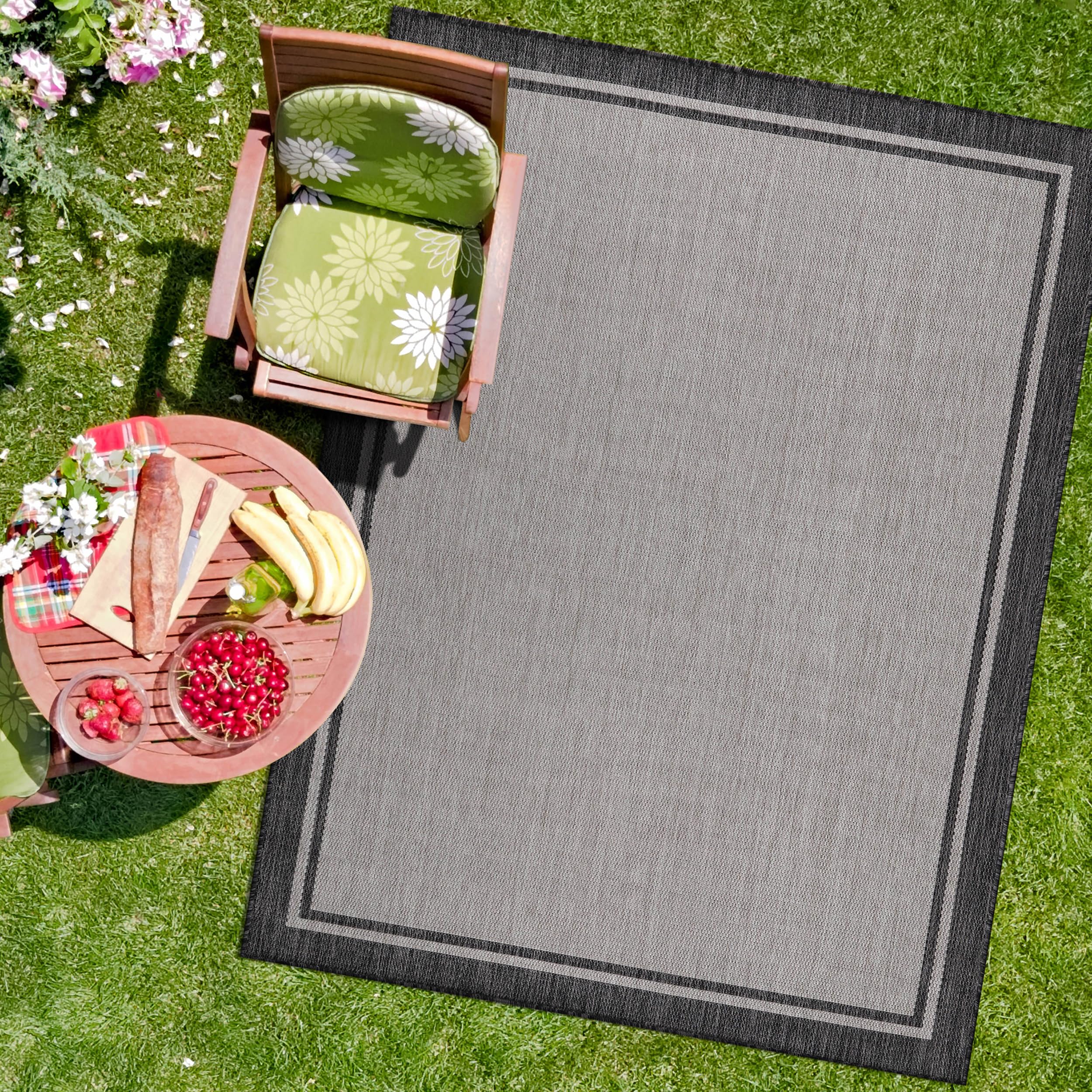Amazon.com: CAMILSON Indoor Outdoor Rug, 5x7 Bordered Grey Modern Area ...