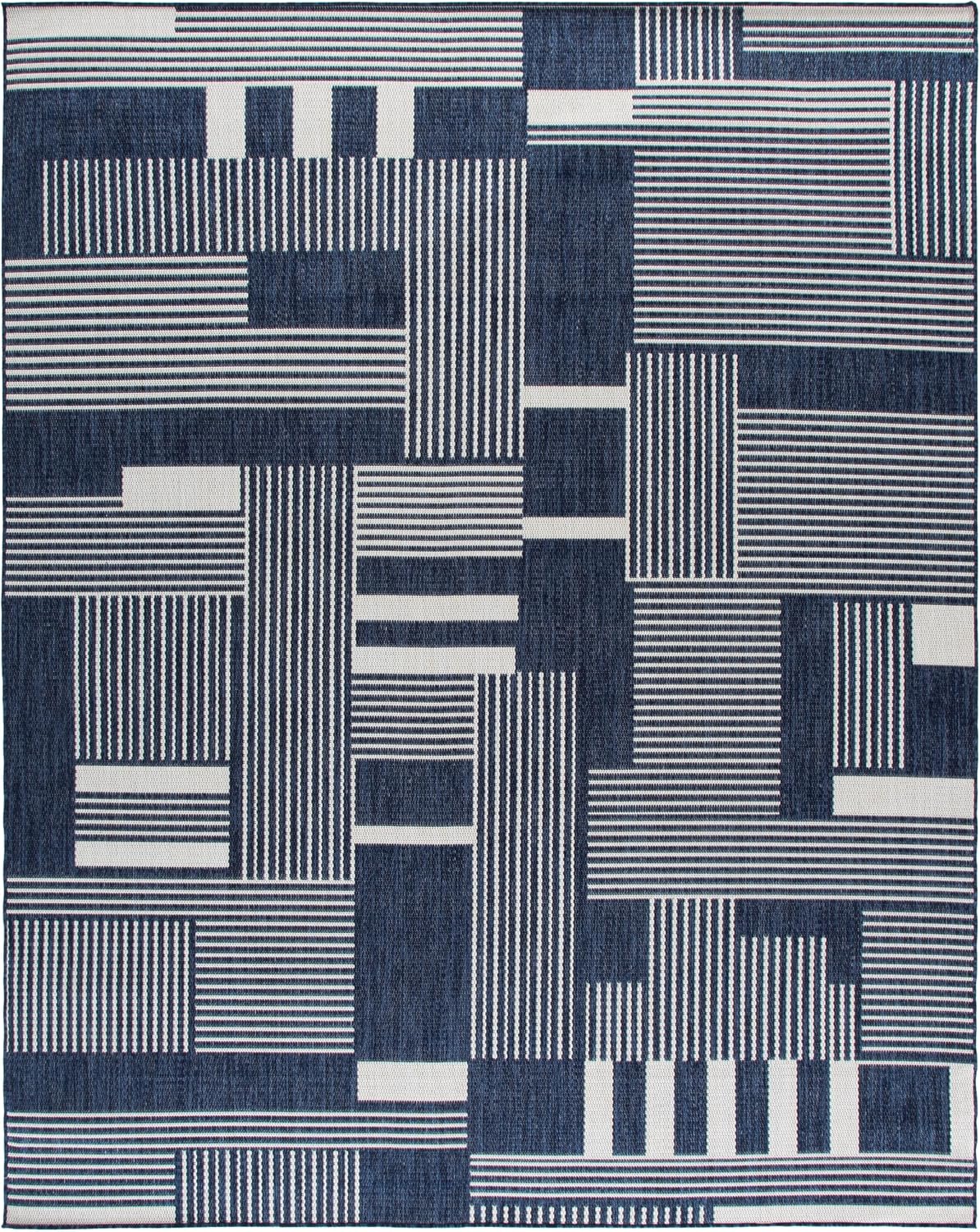 SAFAVIEH Outdoor Area Rug 8x10 - Beach House Collection - Large - Modern Design, Navy & Ivory, Weather Resistant, Non-Shedding & Easy Cleaning, Ideal for Patio, Backyard, Deck, Dining Space (BHS402N)