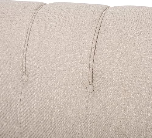 Miniatura 5 de Christopher Knight Home Shelby Contemporary Channel Stitch Fabric 3 Seater Sofa Beige  Espresso