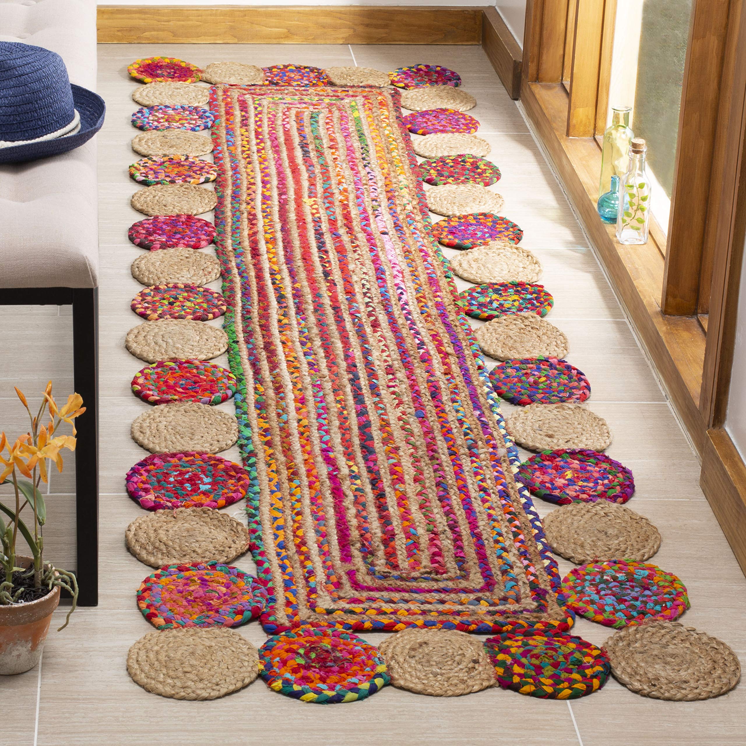 SAFAVIEH Cape Cod Collection Runner Rug - 2'3" x 12', Red & Multi, Handmade Boho Braided Jute & Cotton, Ideal for High Traffic Areas in Living Room, Bedroom (CAP201A)