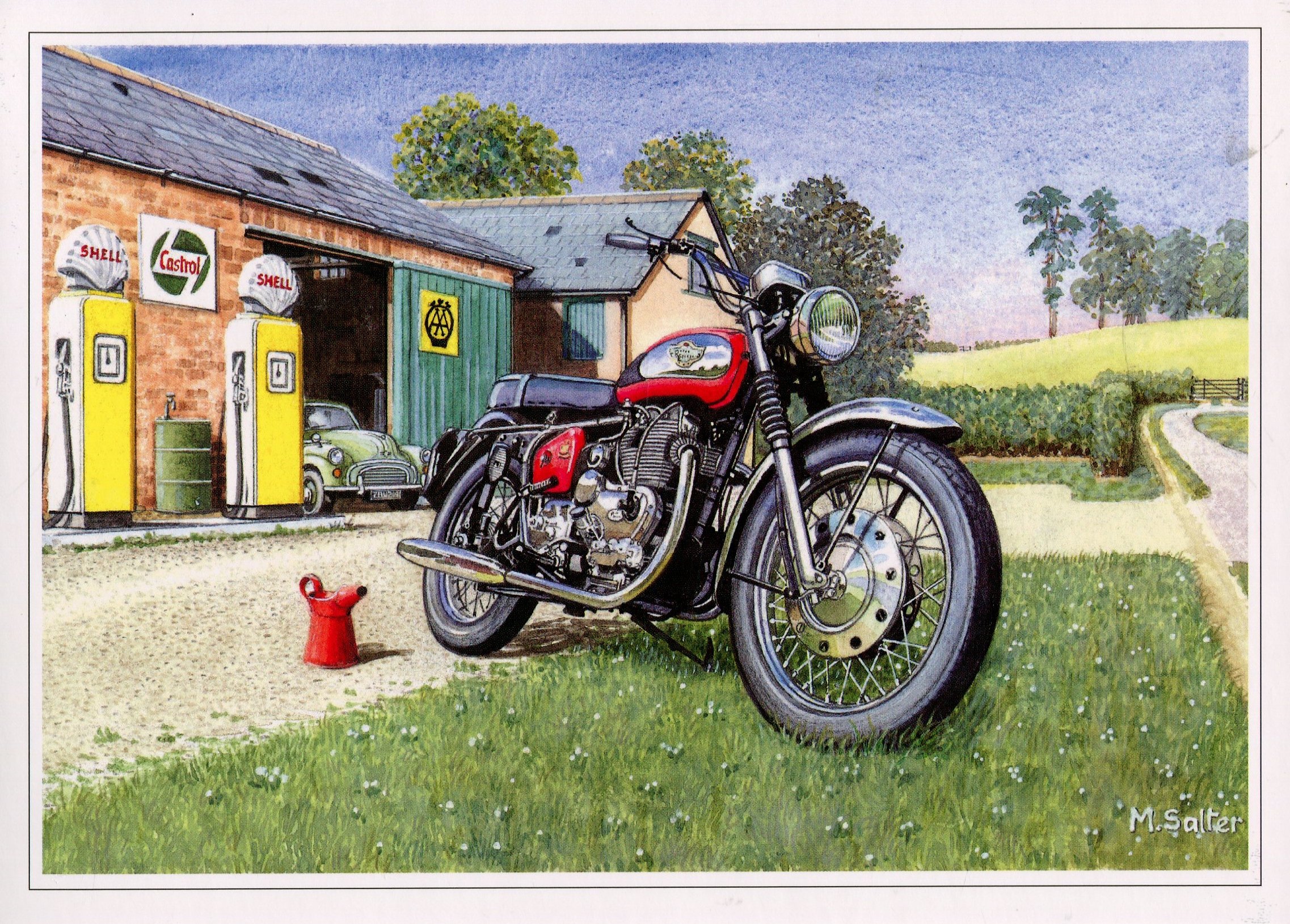 Nostalgic Royal Enfield Interceptor 1965 Motorbike Garage Design Open Blank Birthday Card