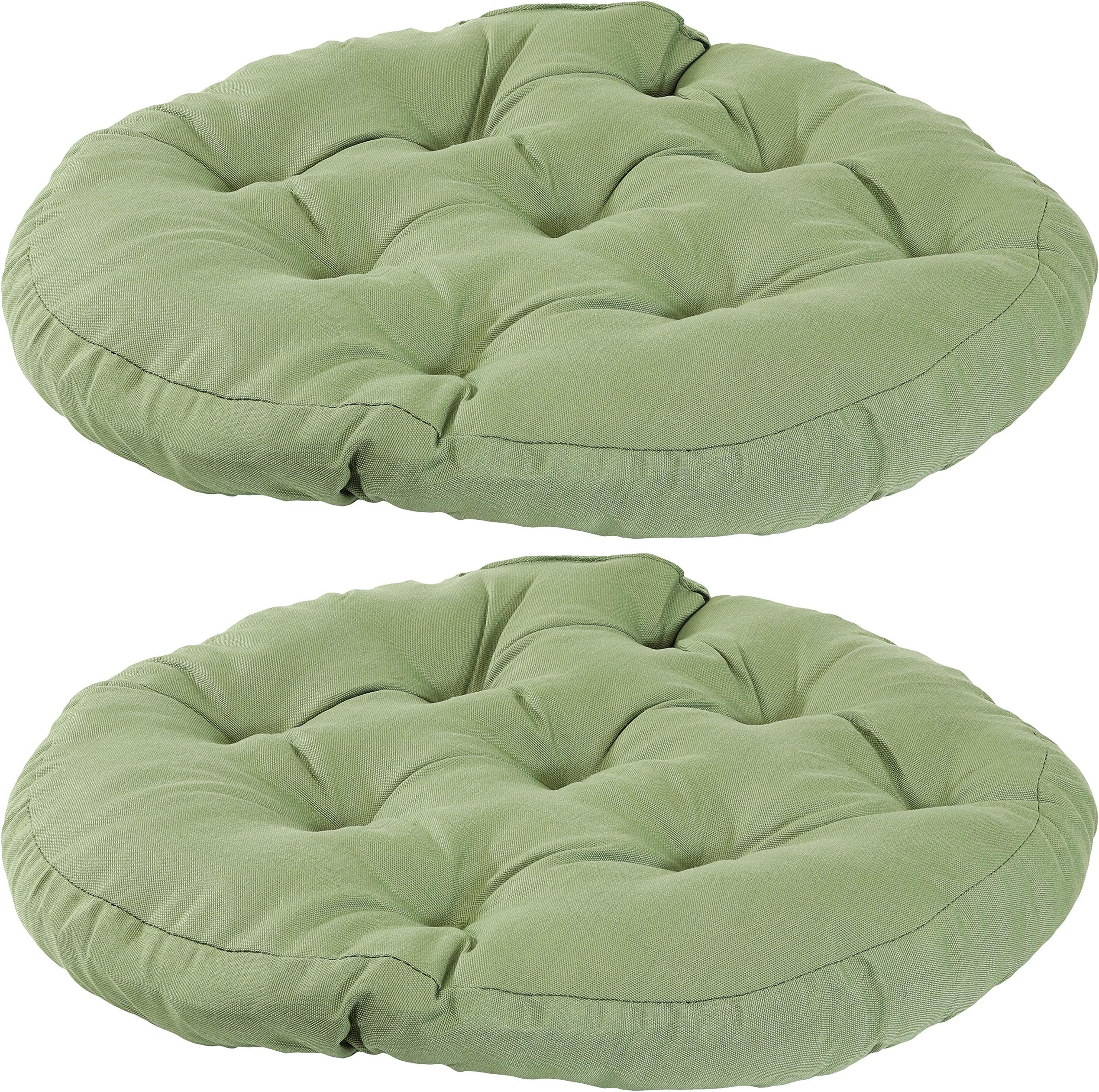 Sunnydaze Tufted Large Round Floor Cushion - Set of 2 - Unique Outdoor/Indoor Chair Cushions or Meditation Cushions - 300D Olefin with Polyester Fill - 22-Inch Diameter - Green