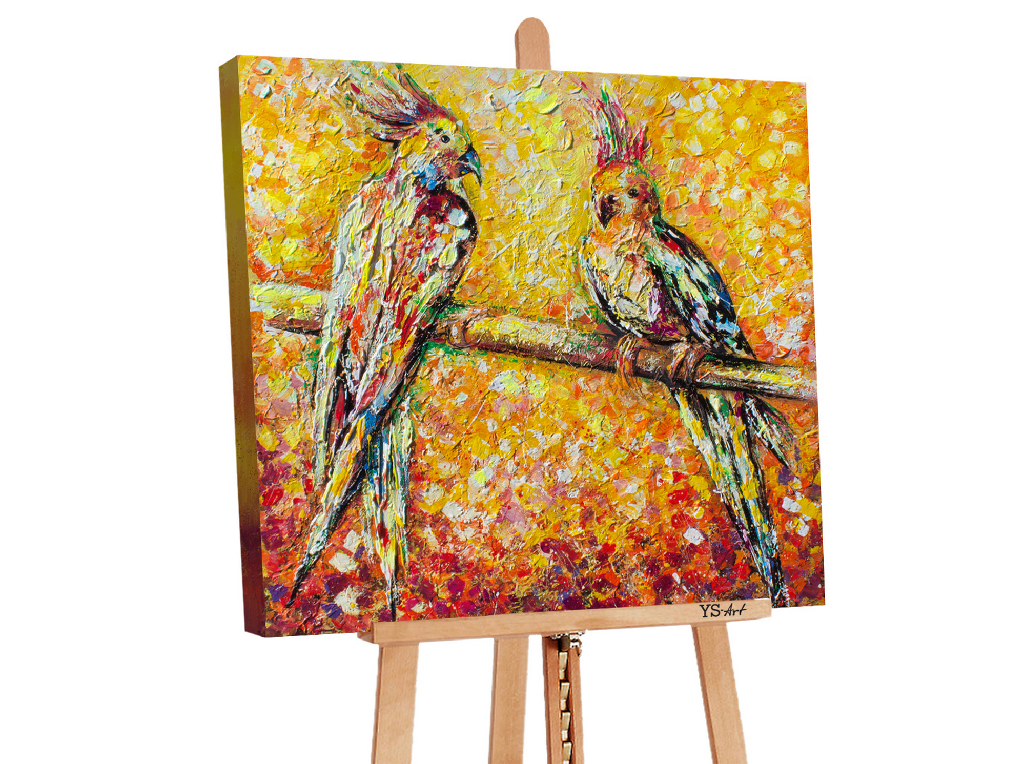 YS-Art Quadro Camaleonte Moderno 90x90 Cm – Dipinto A Mano Acrilico Su Tela, Colori Vivaci E Oro