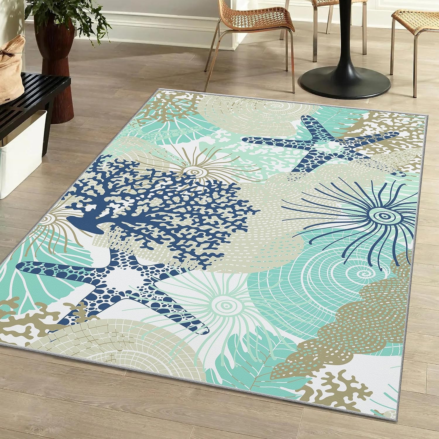 Tritard Coastal Area Rugs Nautical Beach Themed NonSlip Machine Washable Rugs