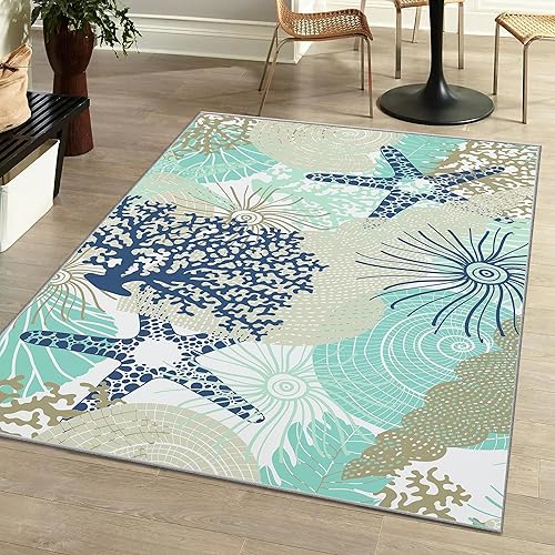 Tritard Alfombras Coastal Area Rugs - Alfombras náuticas con temática de playa, antideslizantes, lavables a máquina, modernas para sala de estar o