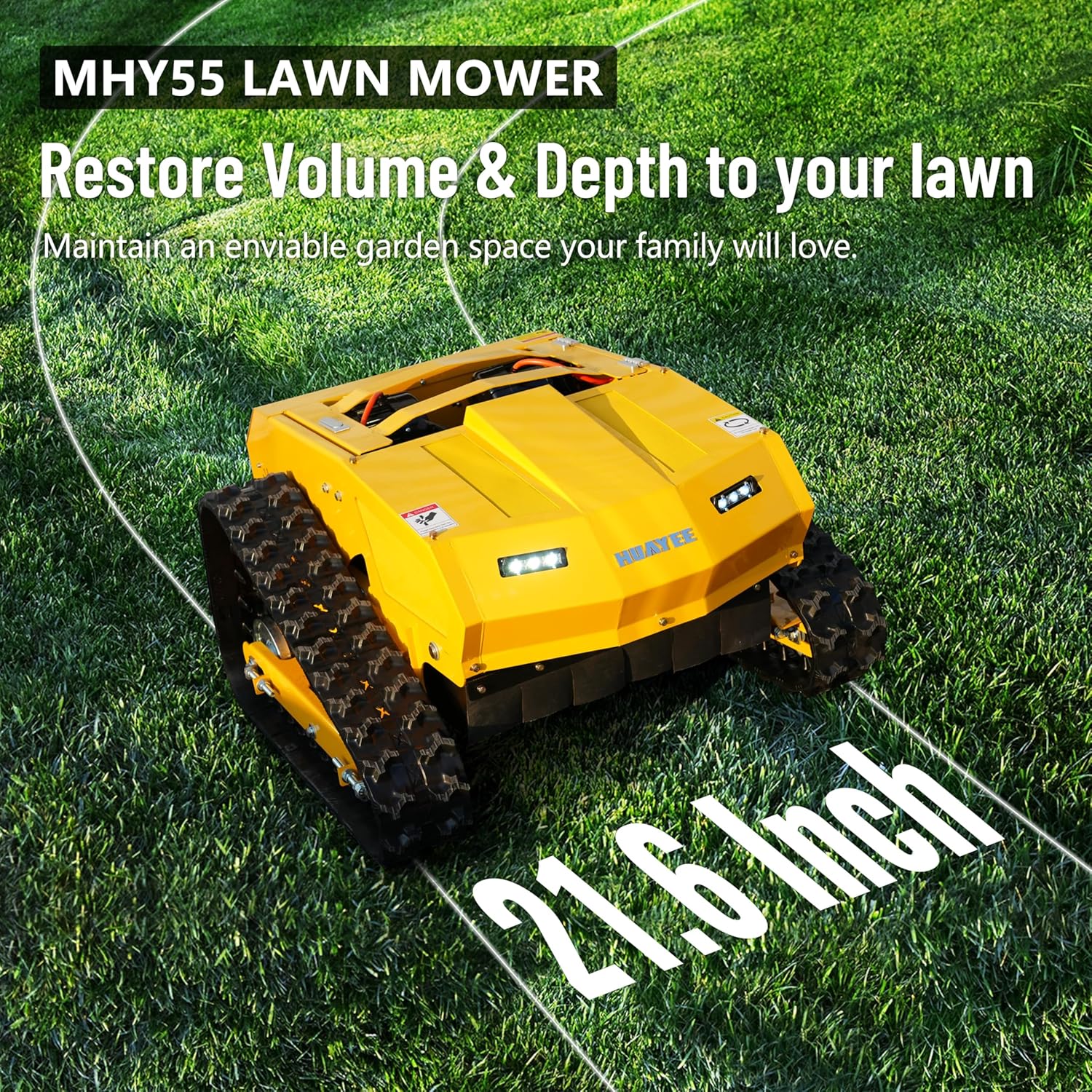 MHY55 224cc Remote Control Lawn Mower - Hybrid Crawler with Pure Copper Brushless Motor - All-Terrain Grass Cutter, 45° Climbing, 200m Remote Control