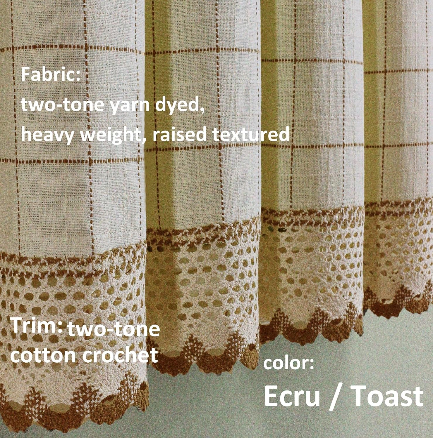 Today's Curtain Adirondack 2-Tone Crochet Tier 24", Ecru/Toast, 60W x 24L
