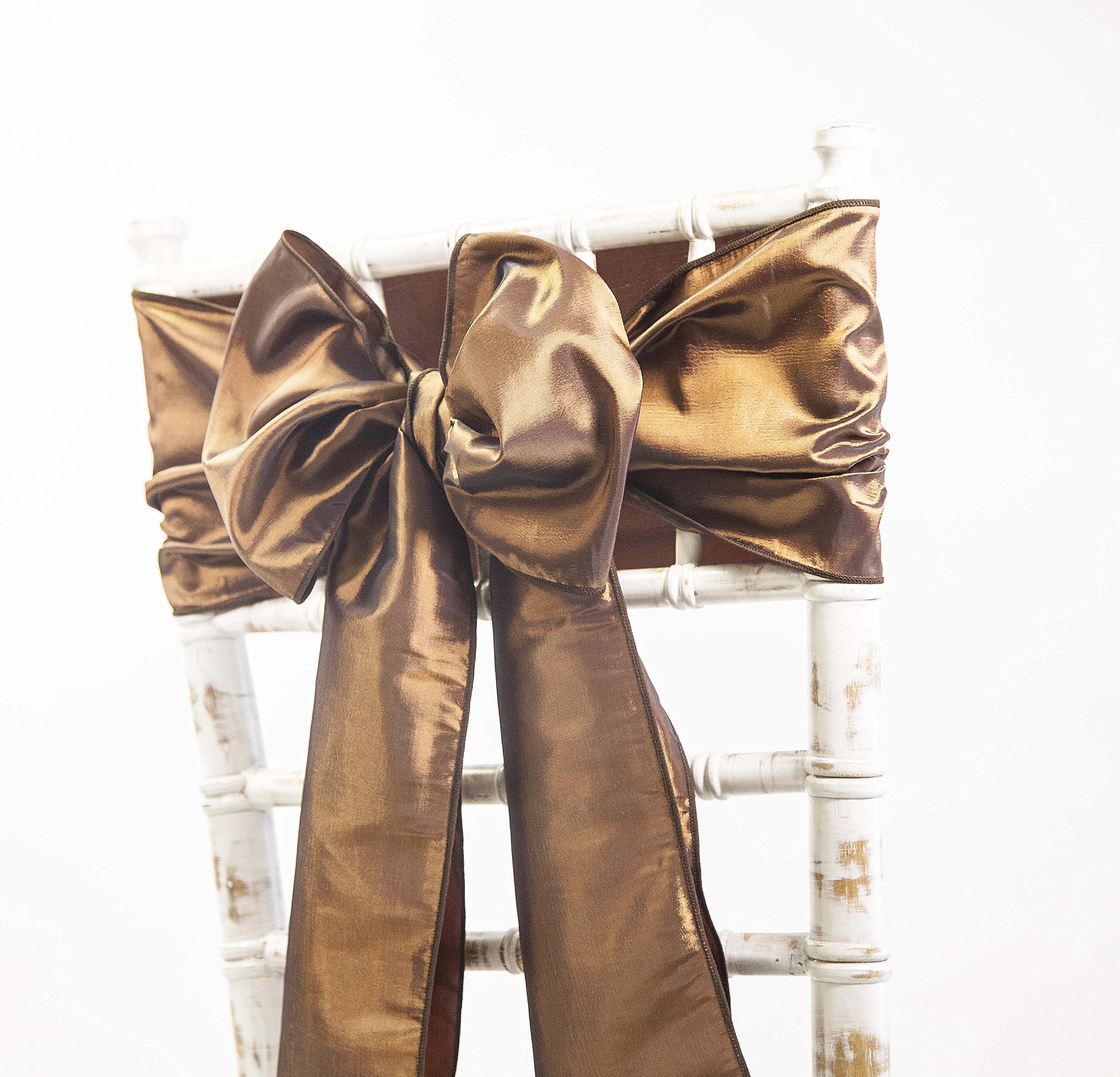 Taffeta Chair Sashes Bows - Wedding Events Decor - 48 Colours + Matching Runners Available (Copper)