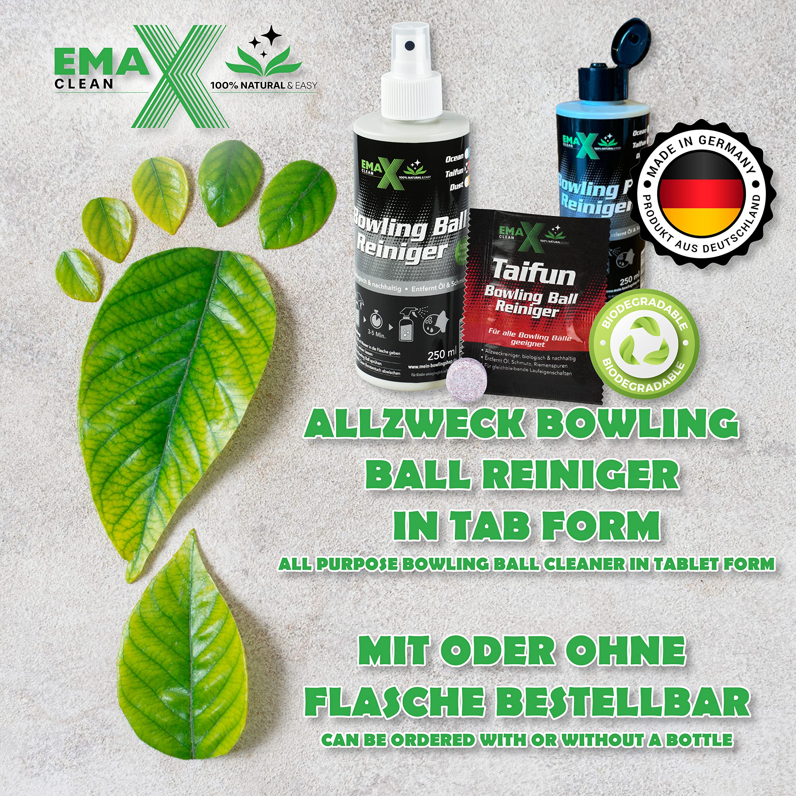 Taifun | Nettoyant pour boules de bowling | Nettoyant universel pour toutes les boules de bowling | Nettoyage efficace des boules de bowling | Nettoyant pour balles en forme de tabulation | Fabriqué en Allemagne