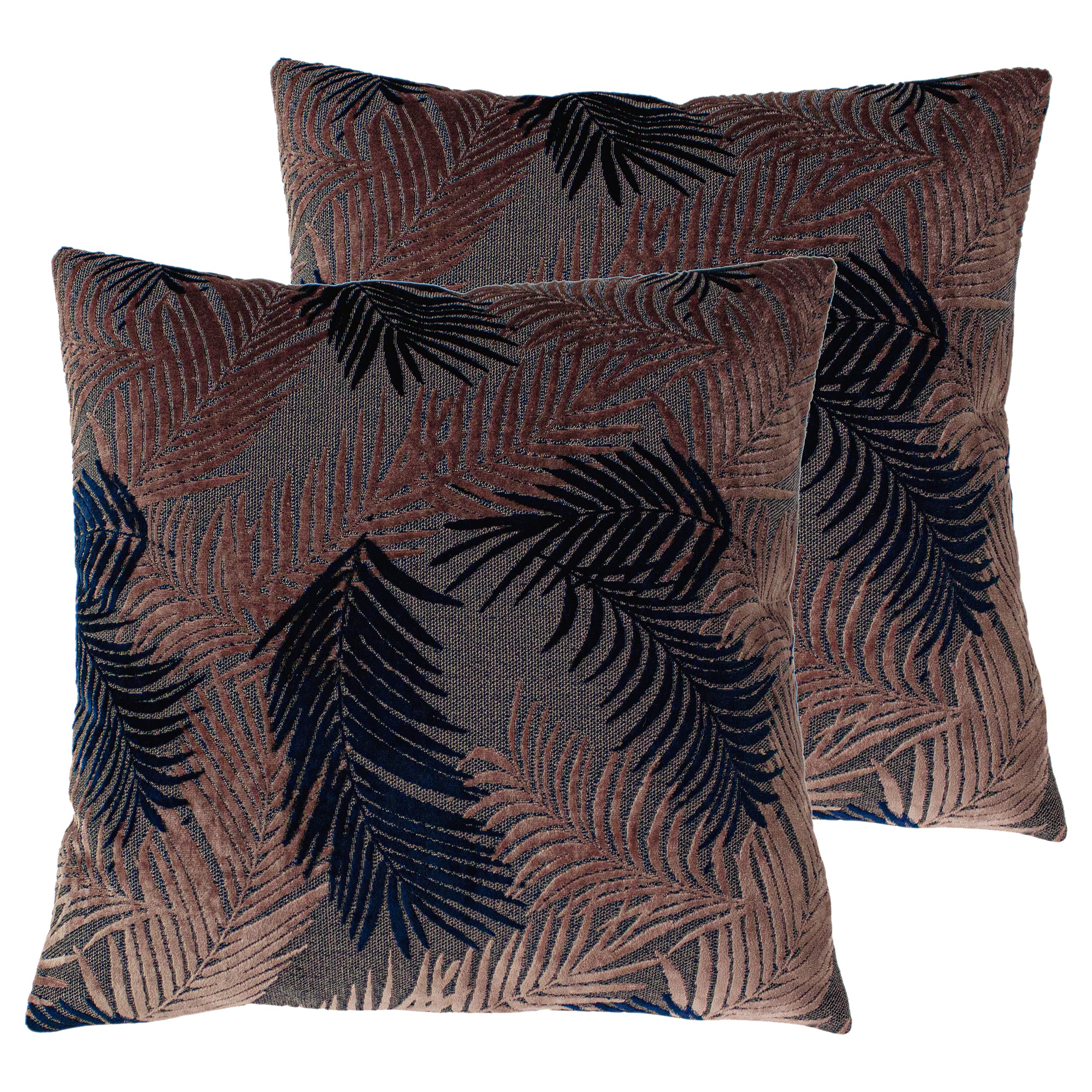 Paoletti Palm Grove Feather Filled Cushions (Twin Pack), Blush/Navy, 50 x 50cm