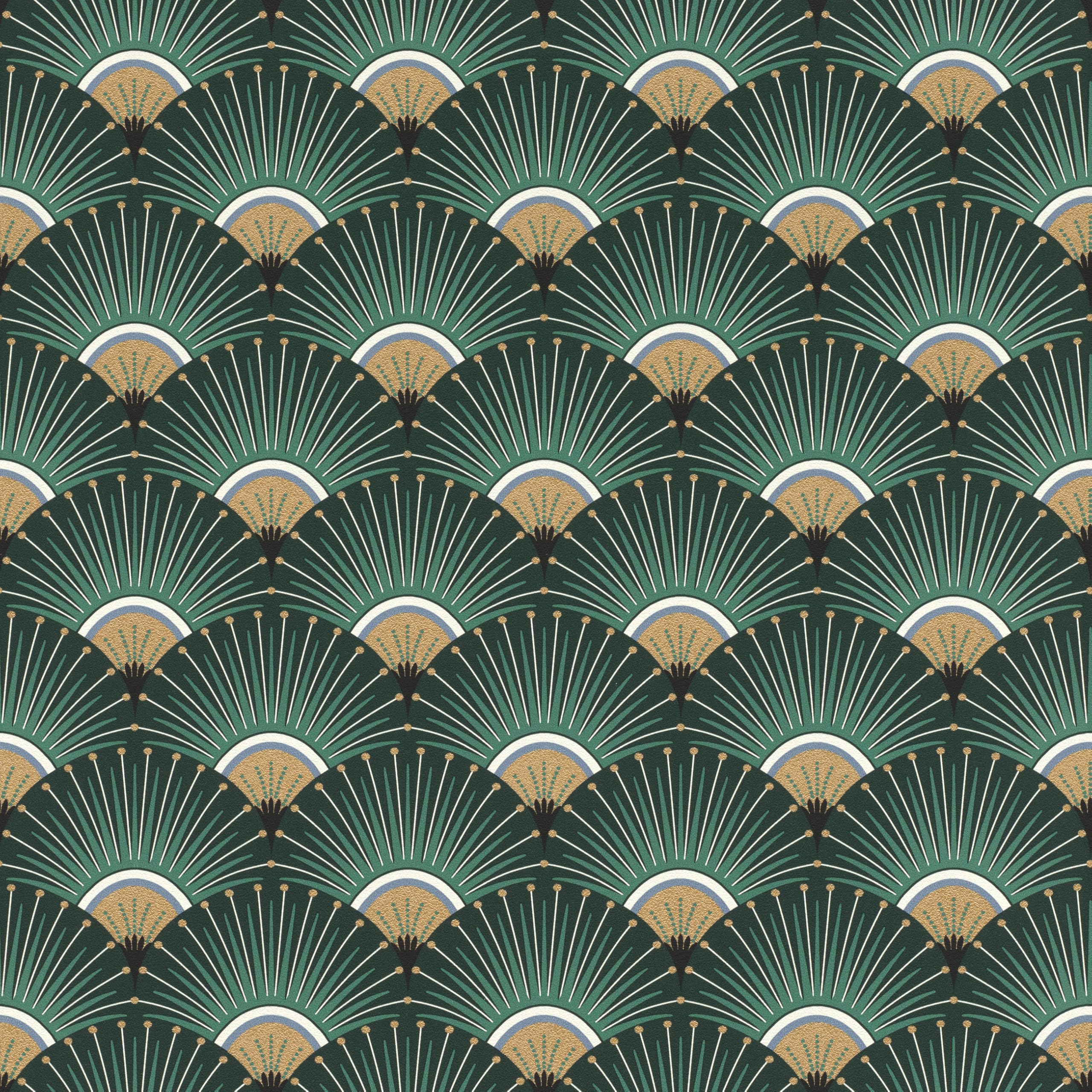 Rasch Papier peint intissé 637618 avec motif art déco vert et doré - 10,05 m x 0,53 m