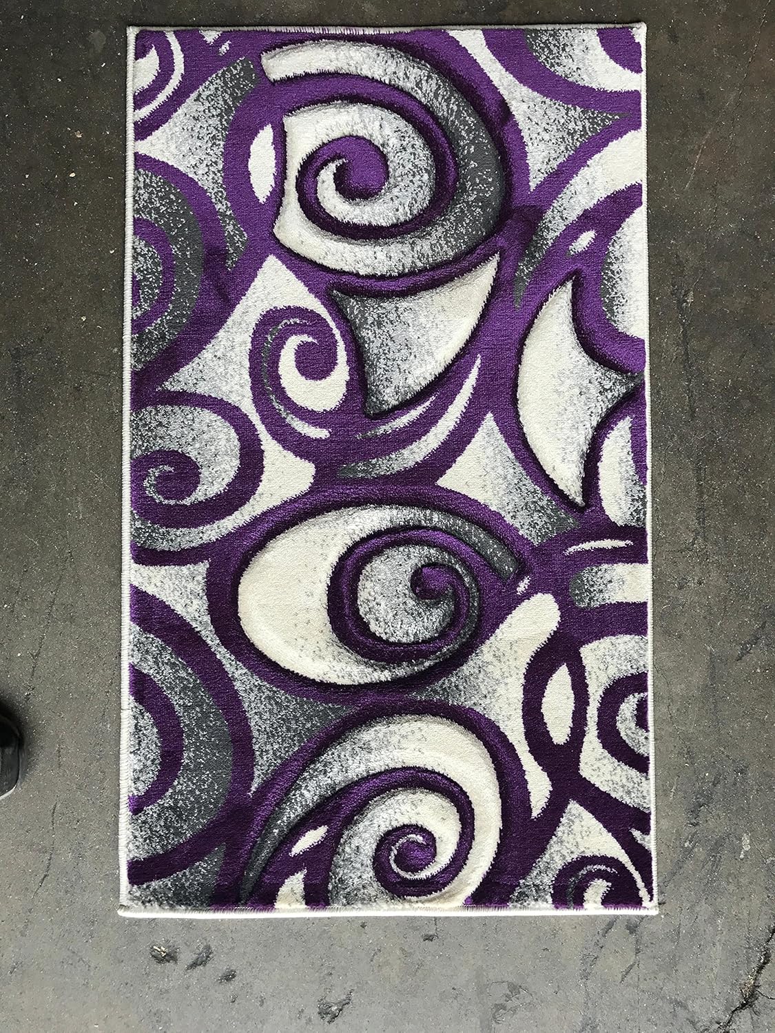 Modern Area Rug Door Mat Purple & Grey 400,000 Point Swirl Design 341 (2 Feet X 3 Feet 4 Inch White Trim Binding)