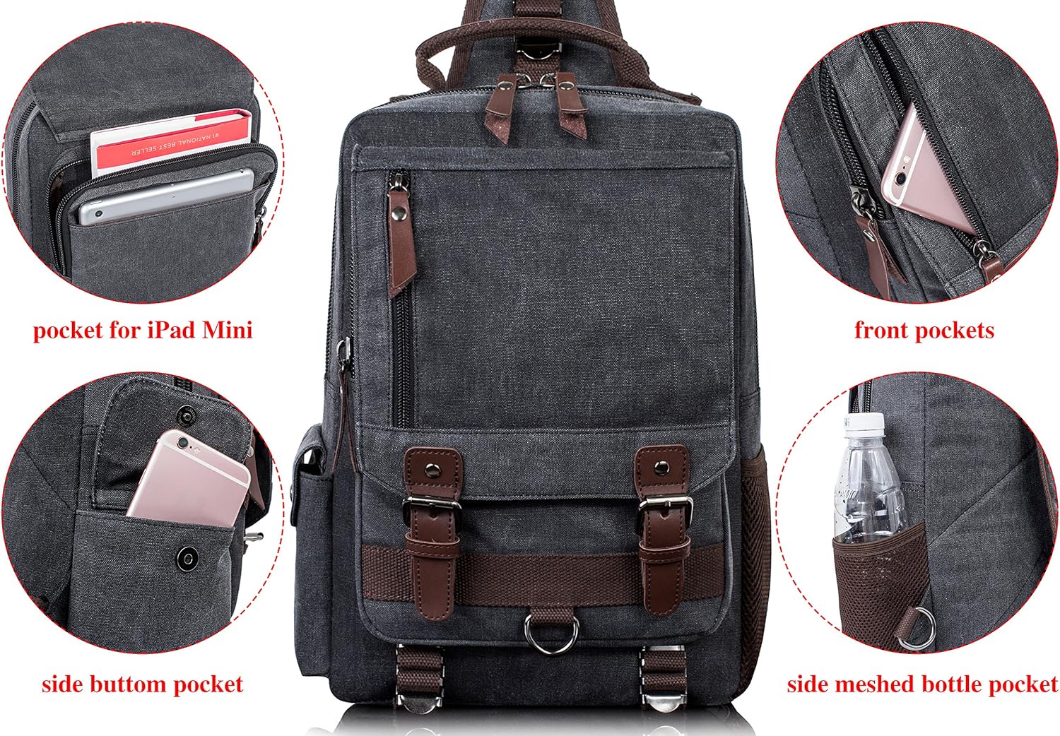 Canvas Messenger Bag Crossbody Shoulder Backpack Sling Bag Rucksack Daypack Casual Travel - Image 3